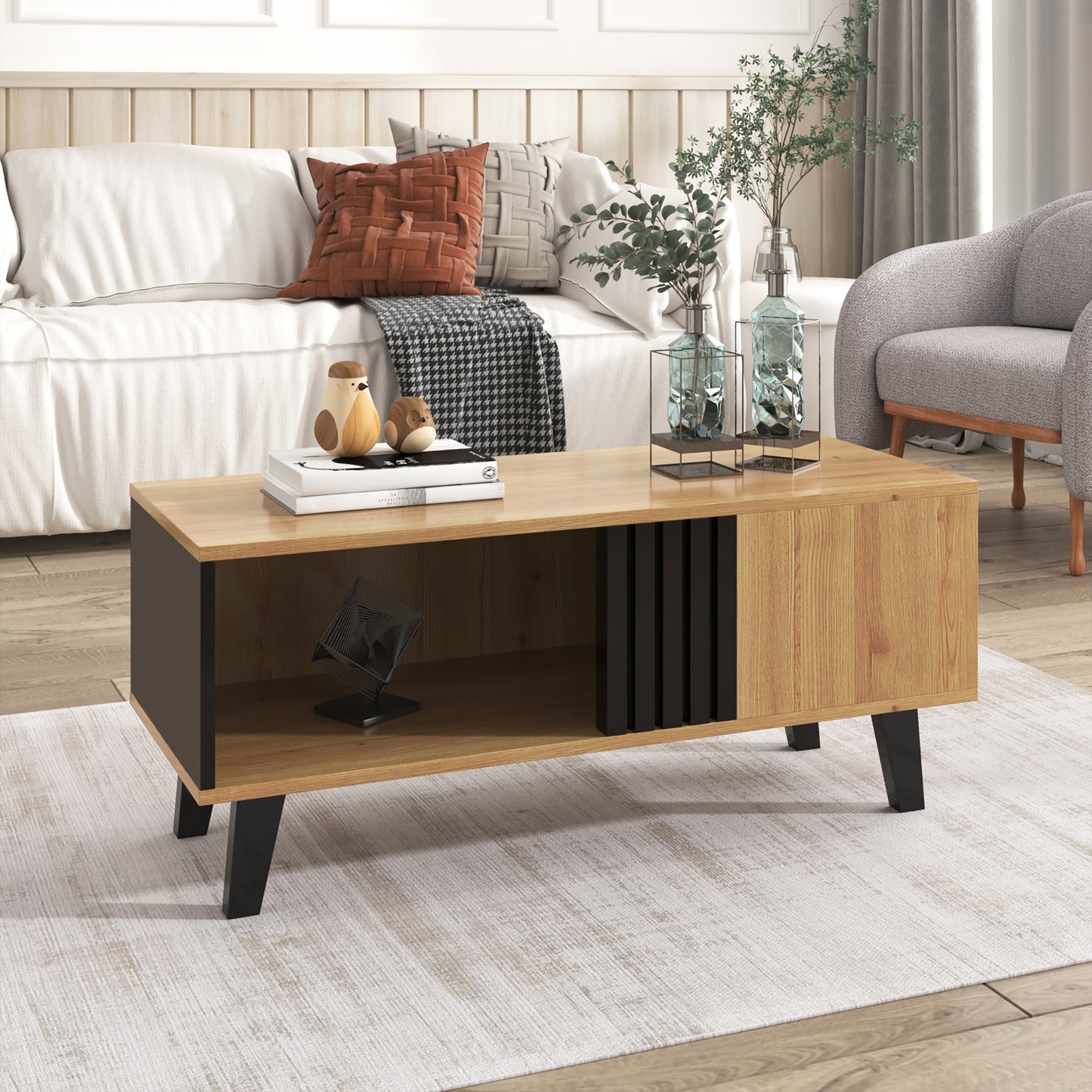 AI62 Decor  100x60x45 cm Coffee Table with Wood & Black Design