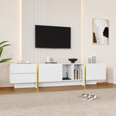 AI62 Decor TV Stand for 85" TV with Storage Cabinets & Open Shelves – White