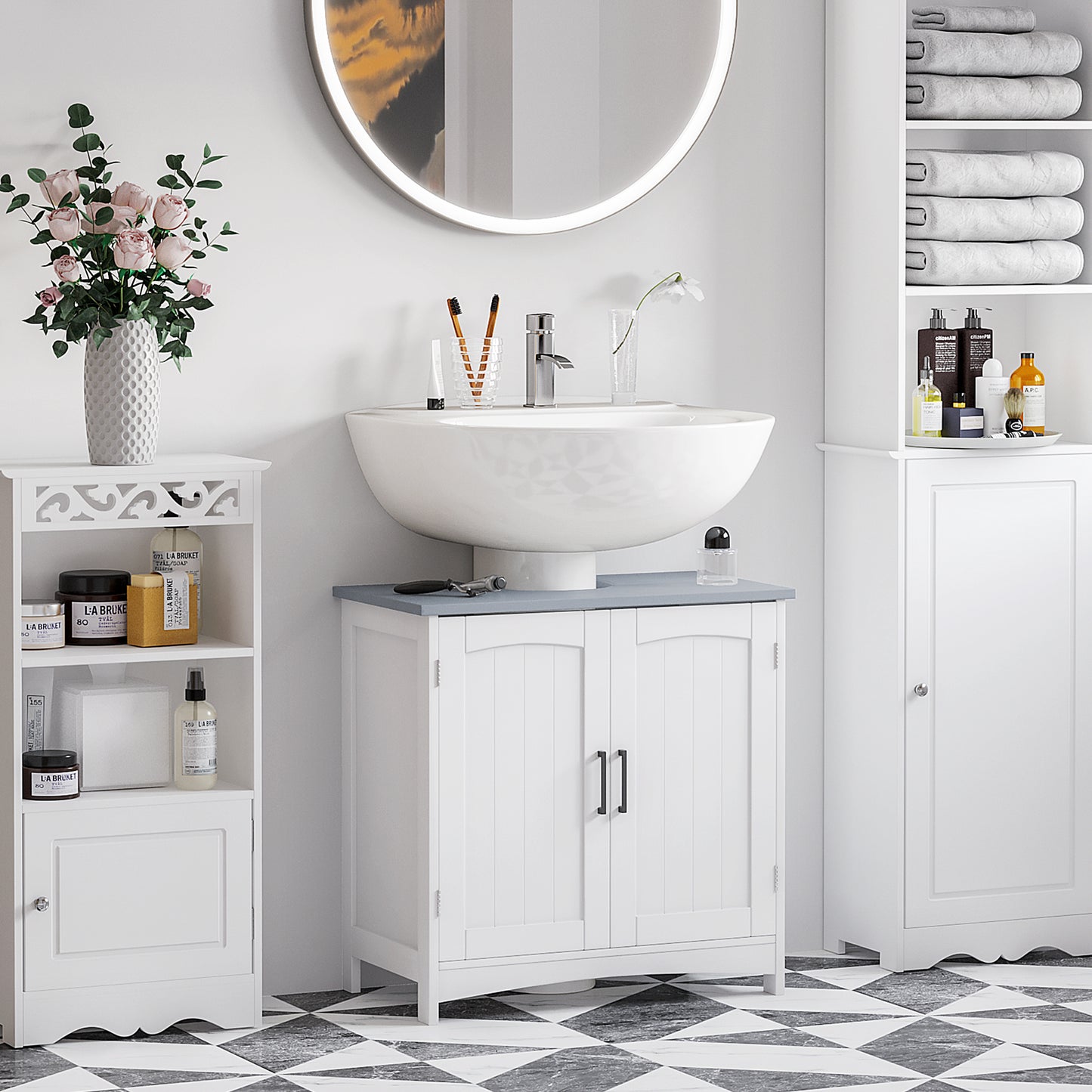 AI62 Decor Kleankin Under-Sink Bathroom Cabinet with Adjustable Shelves – White