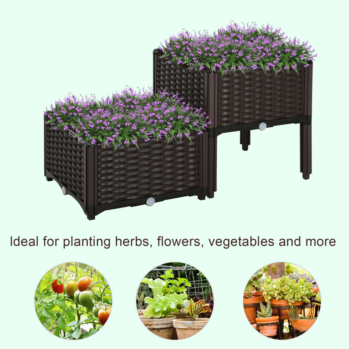 AI62 Decor Set of 2 26L Raised Planters for Patio - Brown
