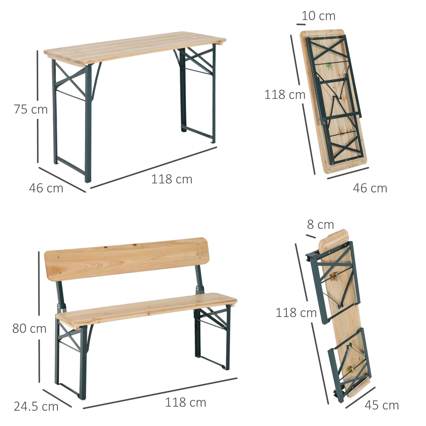 AI62 Decor Wooden Folding Table and Benches – Outdoor Garden Dining Set