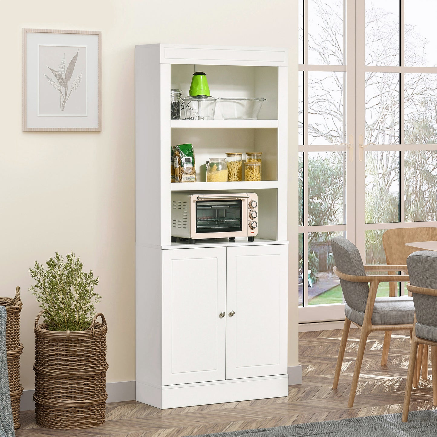 AI62 Decor 6-Tier Kitchen Cupboard with Doors & Open Shelves, White