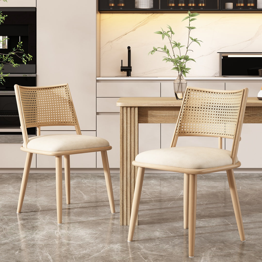 AI62 Decor Retro Bamboo Chairs with PU Seat & Rattan Backrest (Set of 6)
