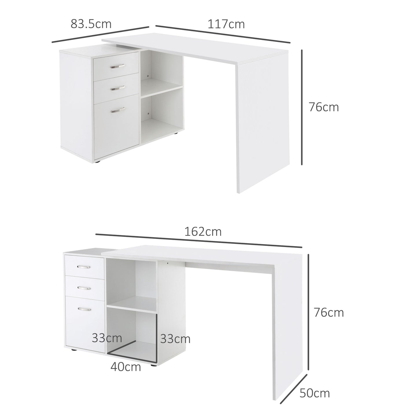 AI62 Decor L-Shaped Computer Desk with Drawers & Storage Shelves - White