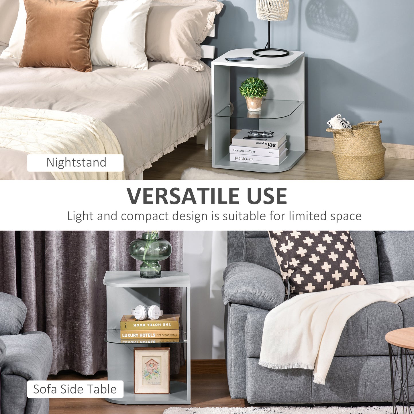 AI62 Decor Modern Nightstand with 2 Storage Shelves