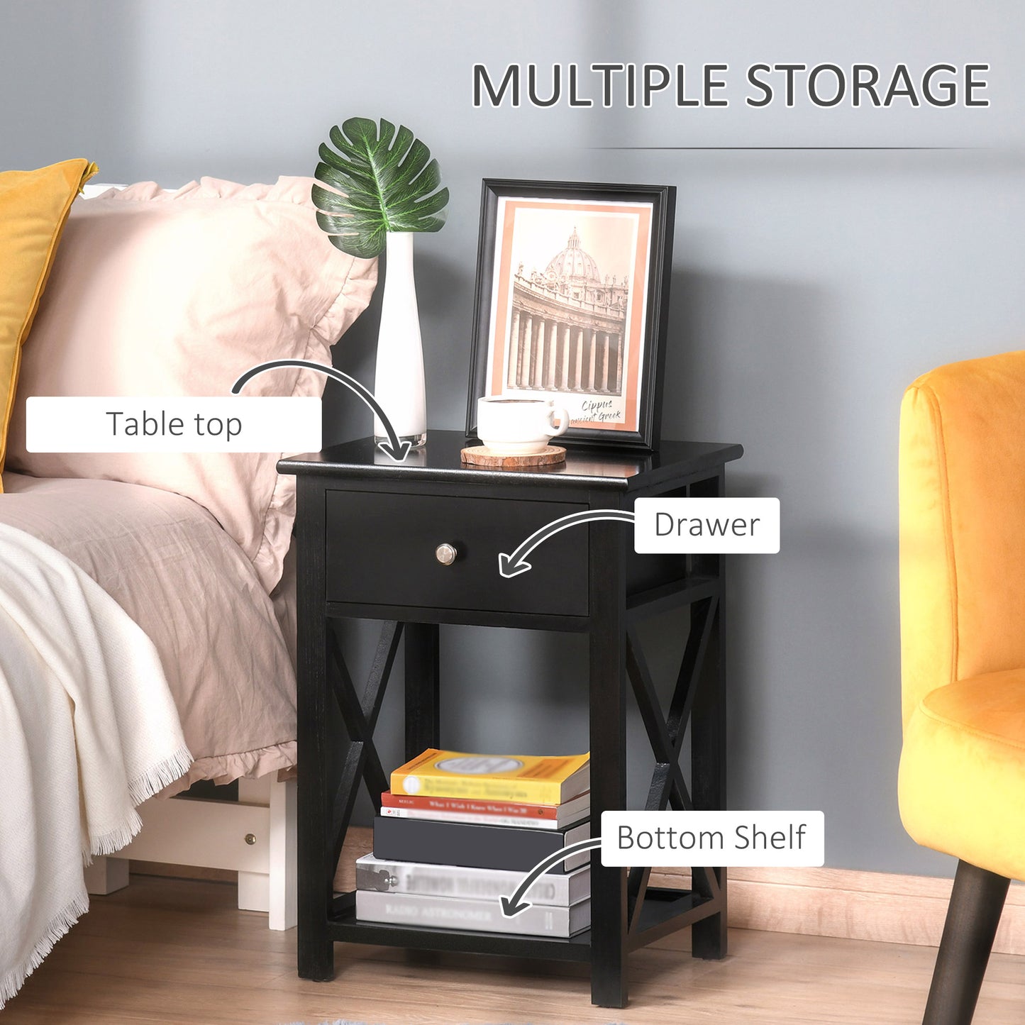 AI62 Decor End Table with Drawer & Shelf – Black