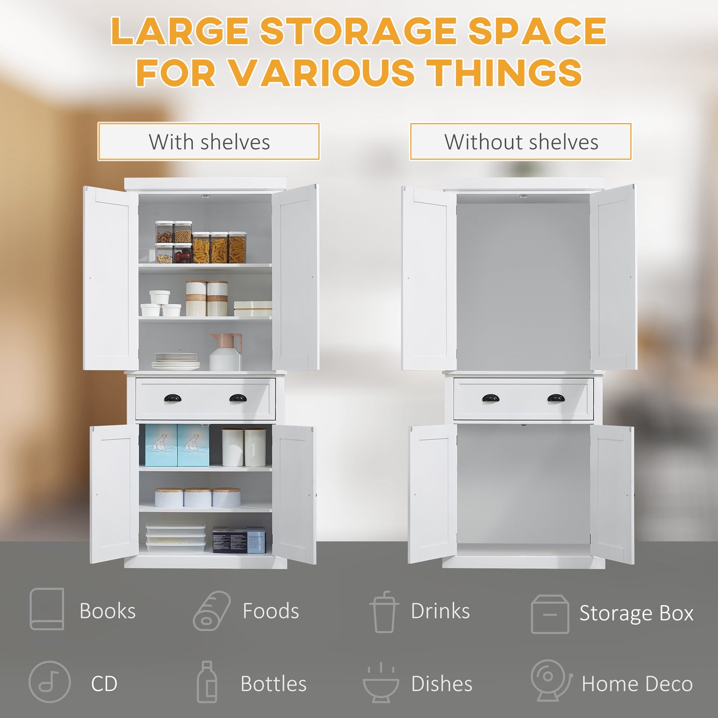 AI62 Decor Freestanding 4-Door Pantry Cupboard with Drawer