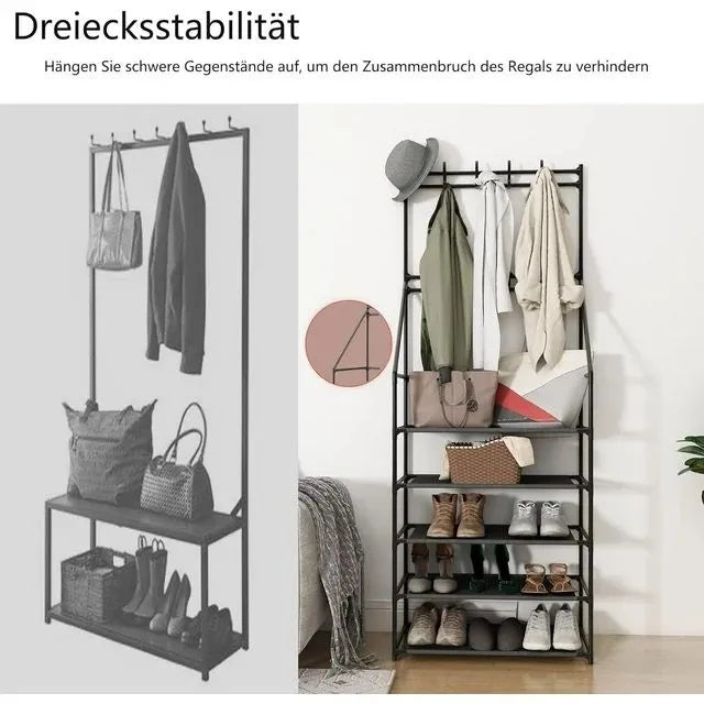 AI62 Decor 5-Tier Shoe Rack with Hooks for Entryway & Small Spaces
