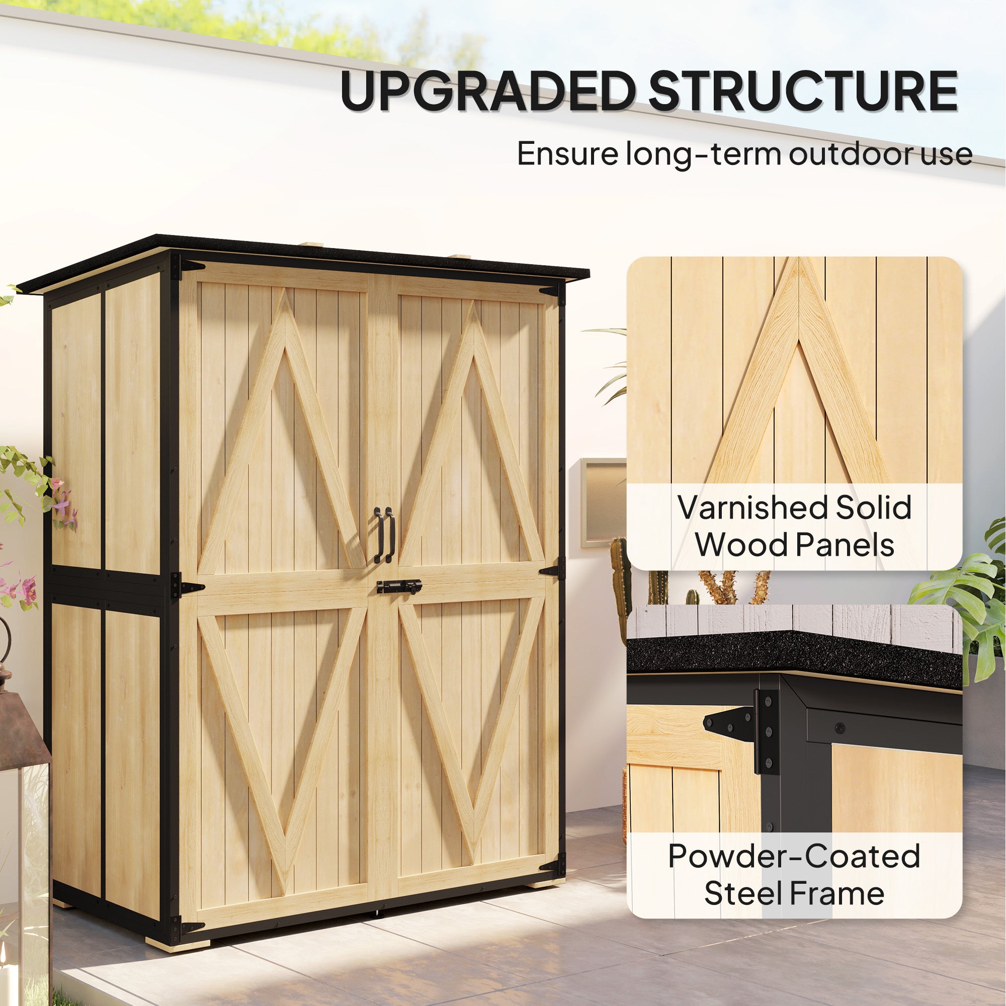 Outdoor Wooden Storage Shed with Shelves and Lockable Doors AI62Decor
