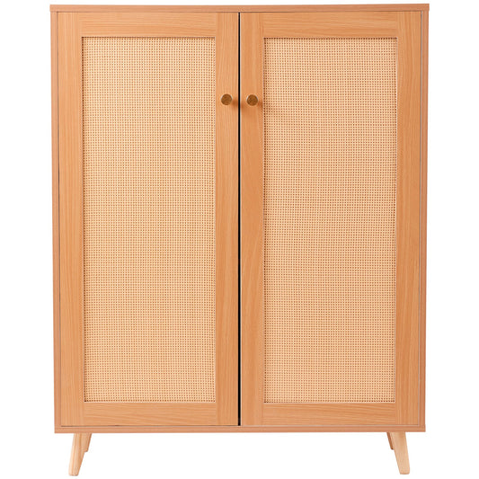 AI62 Decor Rattan 5-Tier Shoe Cabinet with Doors & Adjustable Shelves, Light Wood