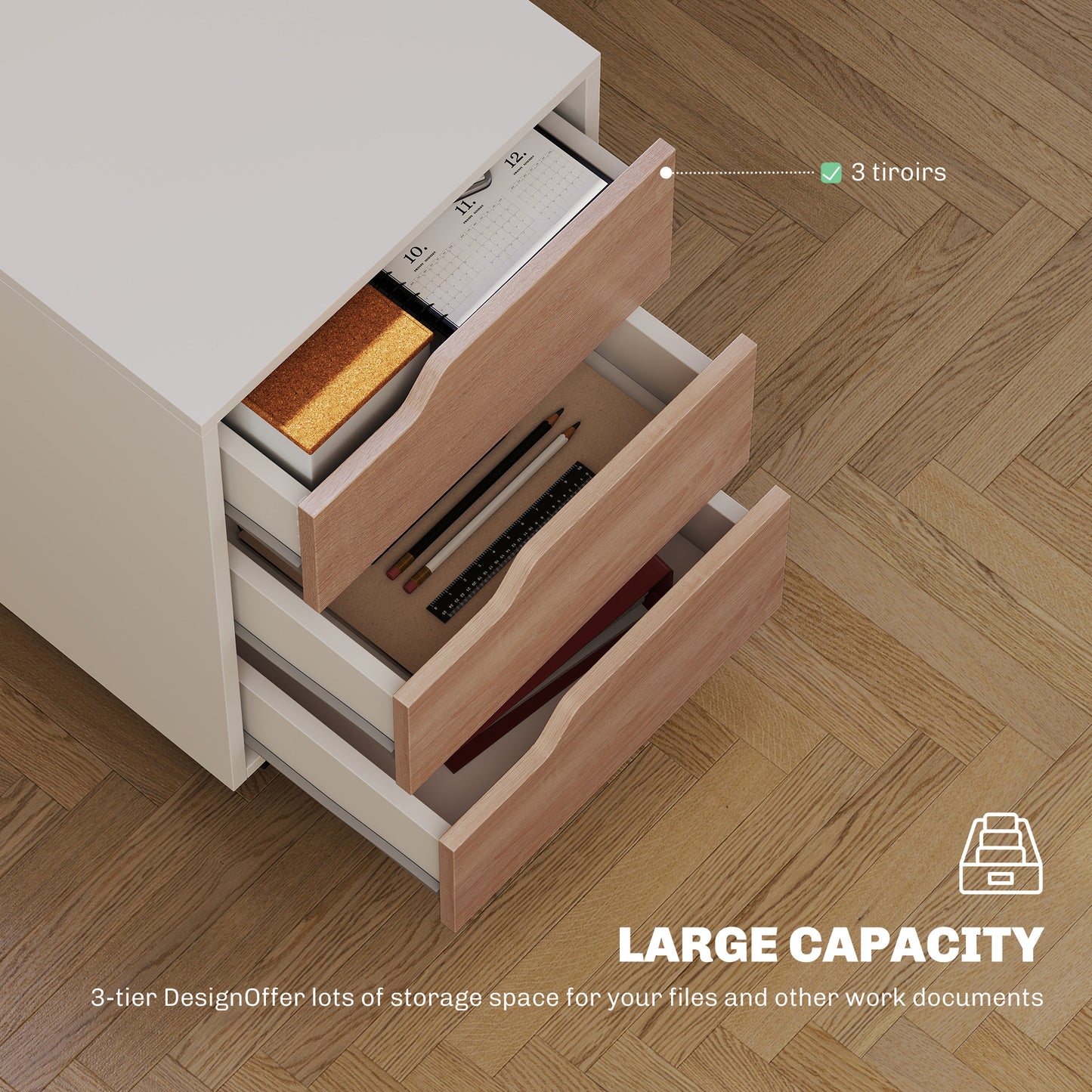 AI62 Decor 3-Drawer Mobile File Cabinet with Wheels – Oak