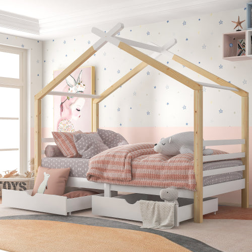 AI62 Decor Kids 3FT Single Wooden Toddler Bed with Storage