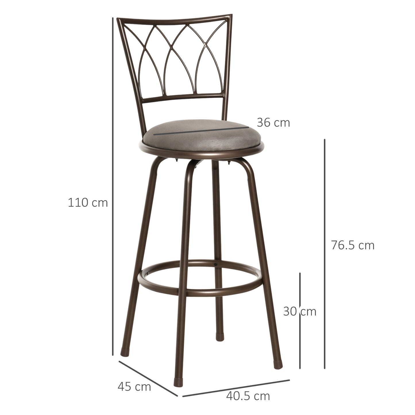 AI62 Decor Set of 2 Swivel Upholstered Bar Chairs with Backrest & Footrest – Bronze