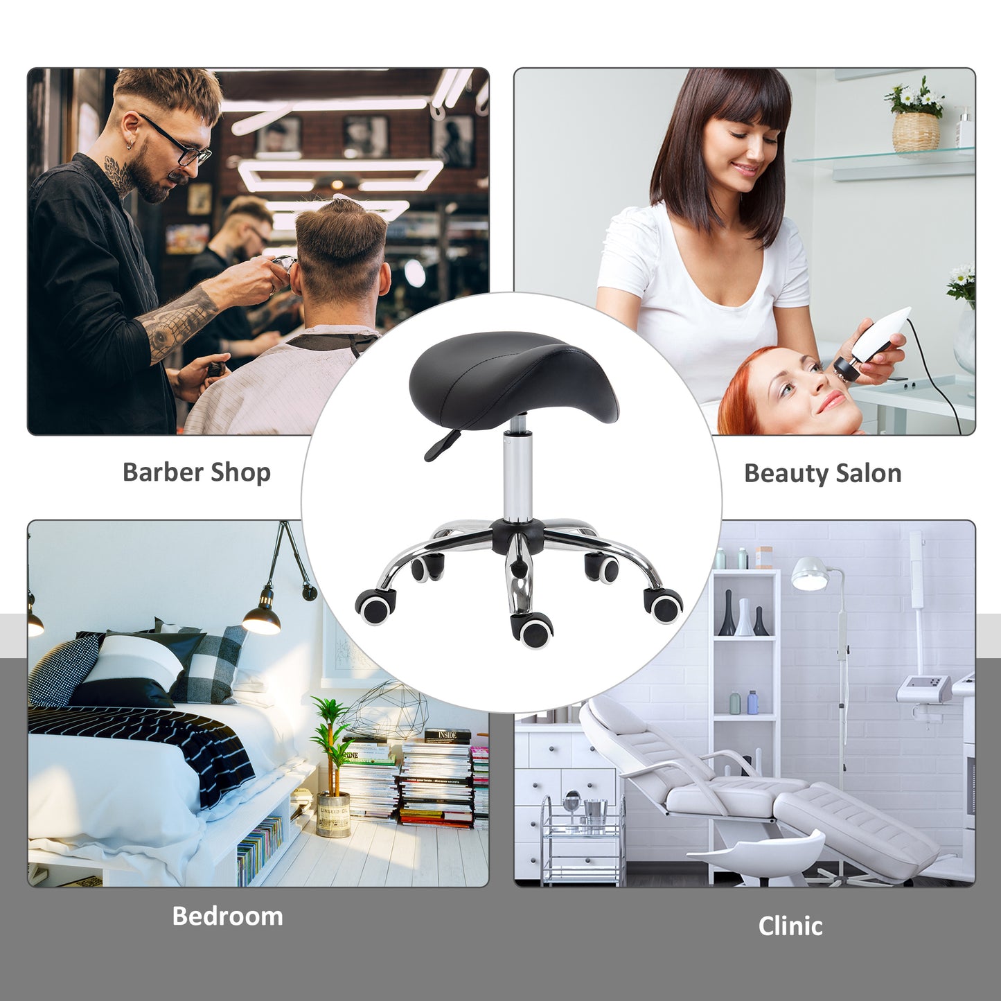 AI62 Decor Height Adjustable Rolling Spa Chair with Faux Leather Seat