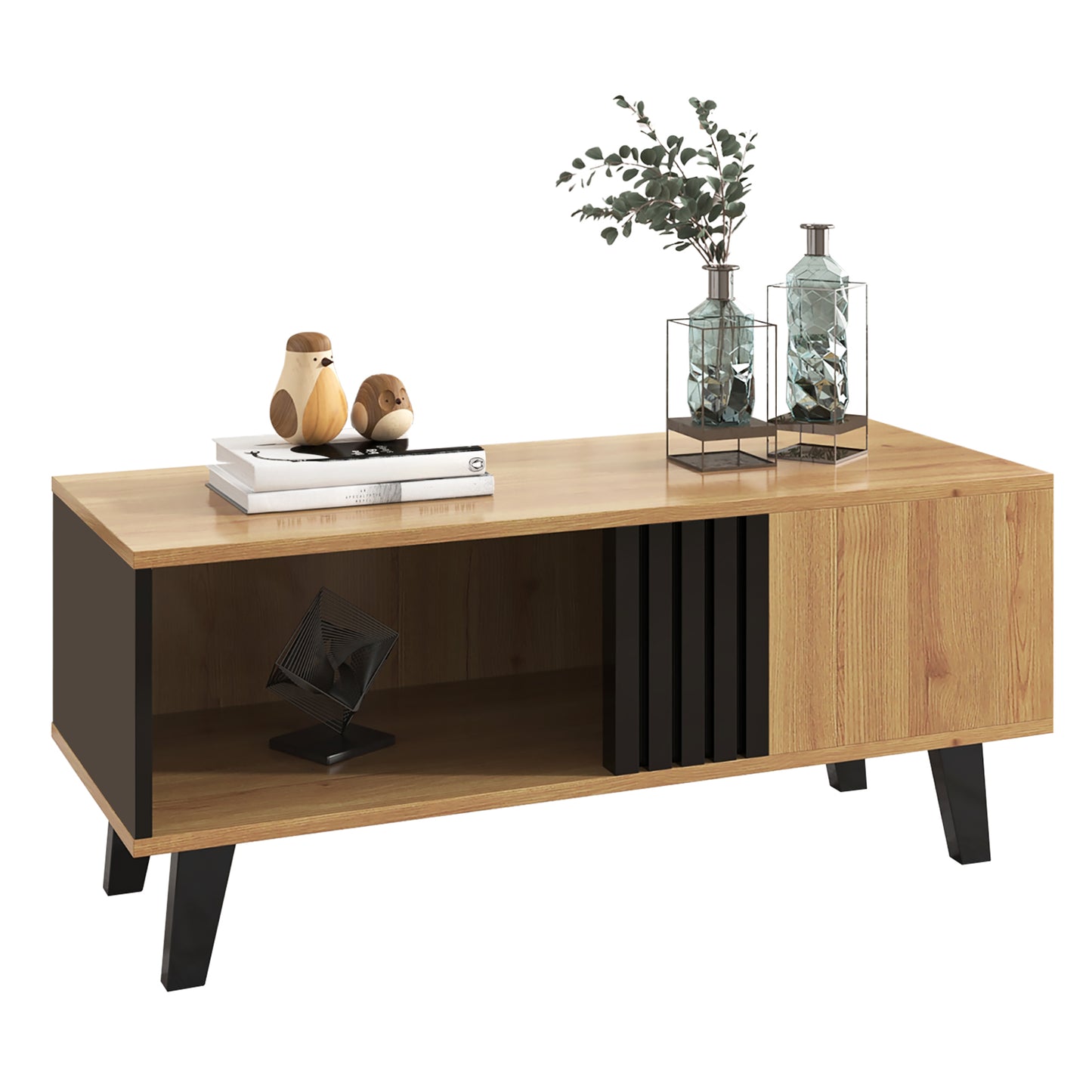 AI62 Decor  100x60x45 cm Coffee Table with Wood & Black Design