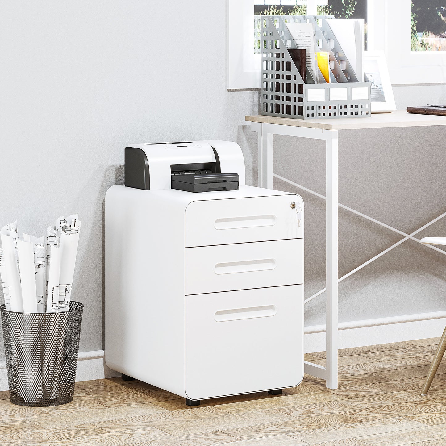 AI62 Decor Vinsetto 3-Drawer Lockable File Cabinet – White