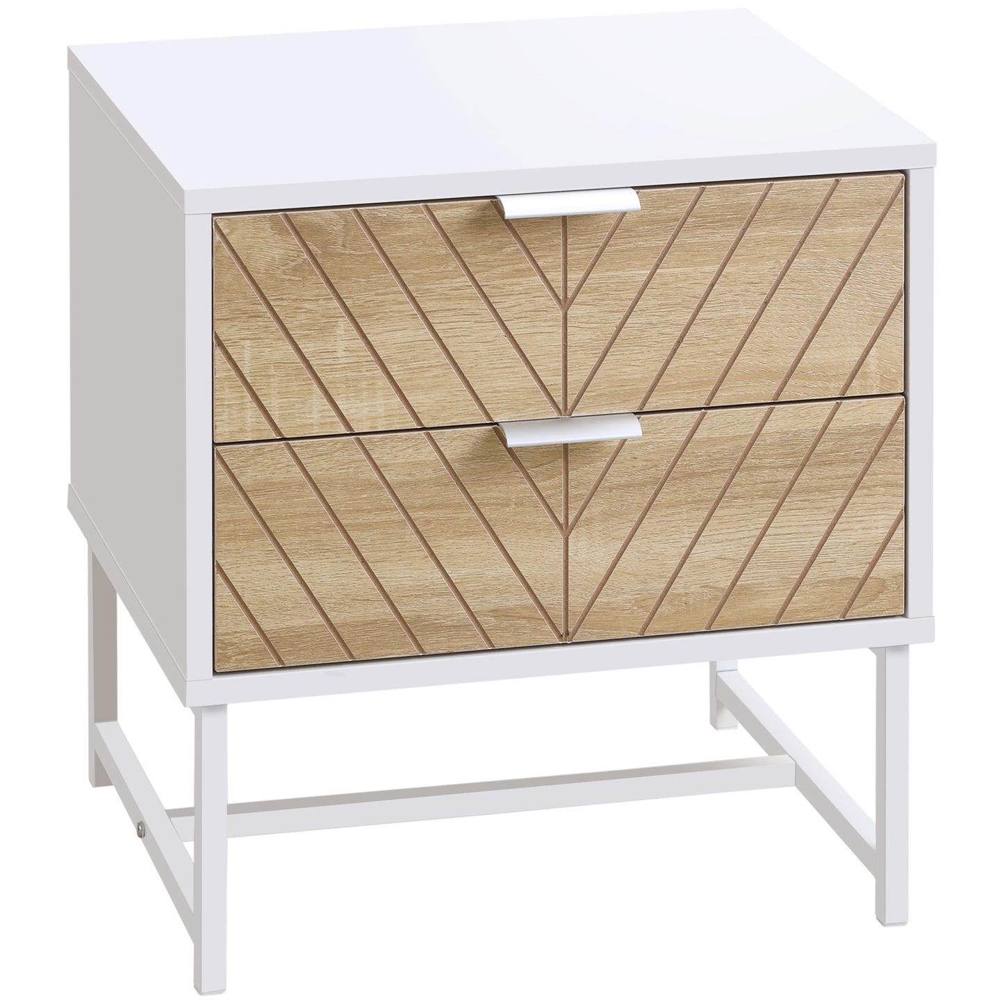 AI62 Decor2-Drawer Bedside Table with Metal Frame – White & Oak