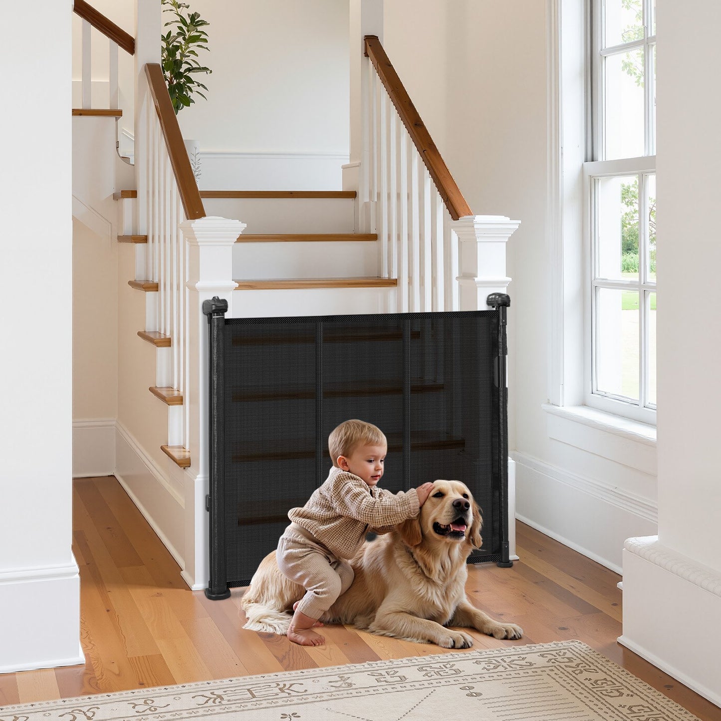 AI62 Decor Black Retractable Gate for Kids & Pets