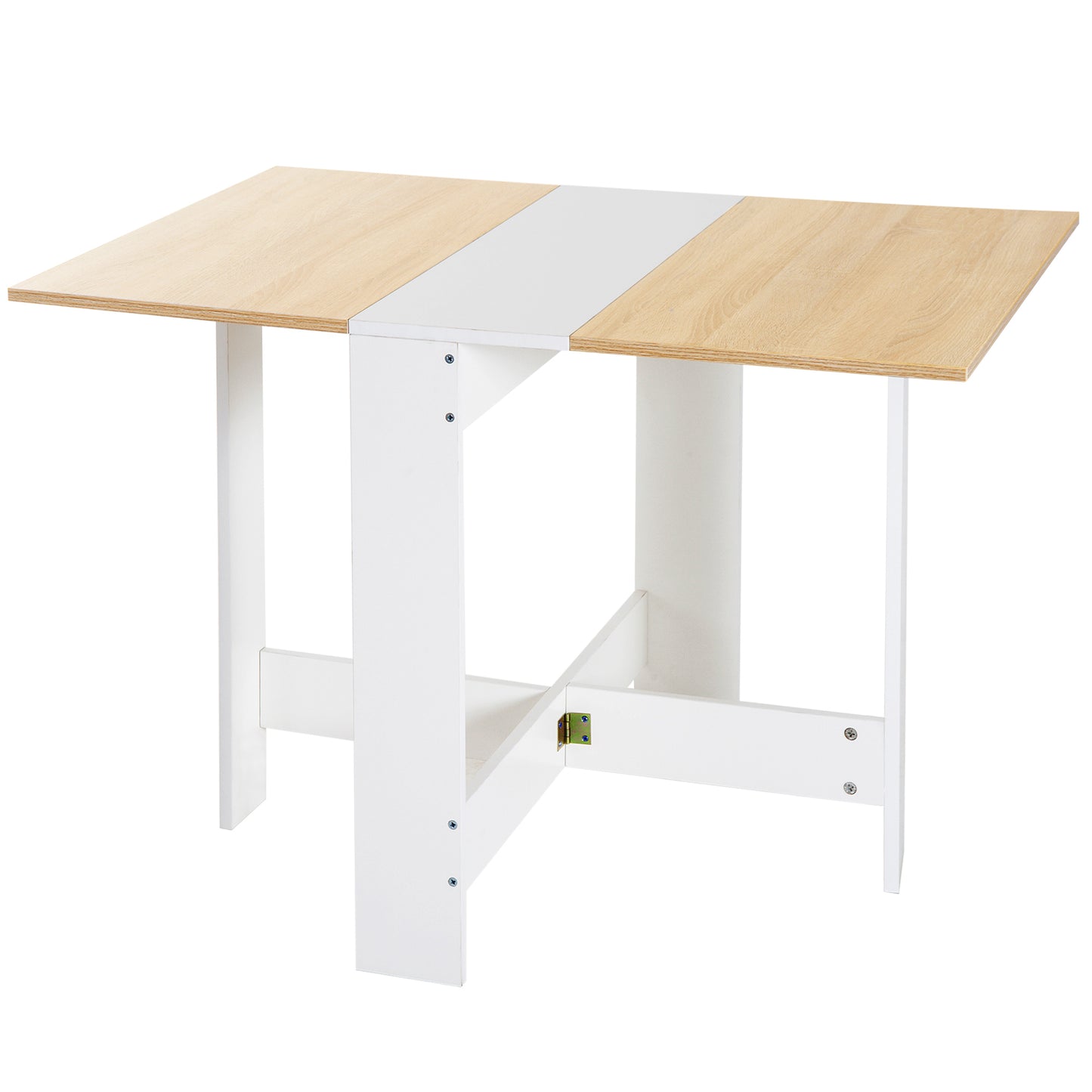 AI62 Decor Space-Saving Oak & White Folding Drop-Leaf Dining Table
