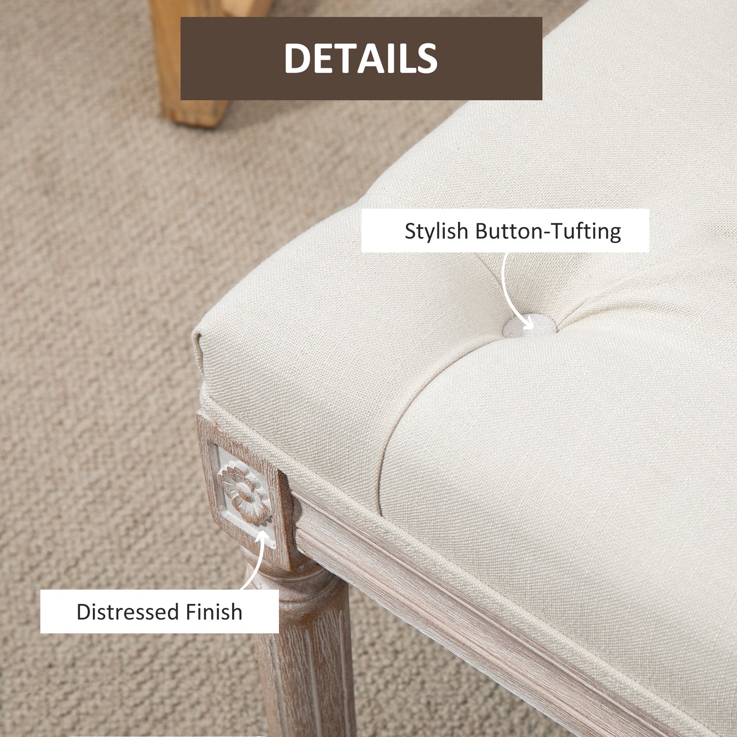 AI62 Decor 80cm Tufted End of Bed Bench – Cream White