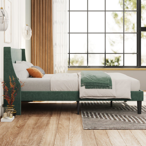 AI62 Decor Dark Green Upholstered Double Bed with Winged Headboard