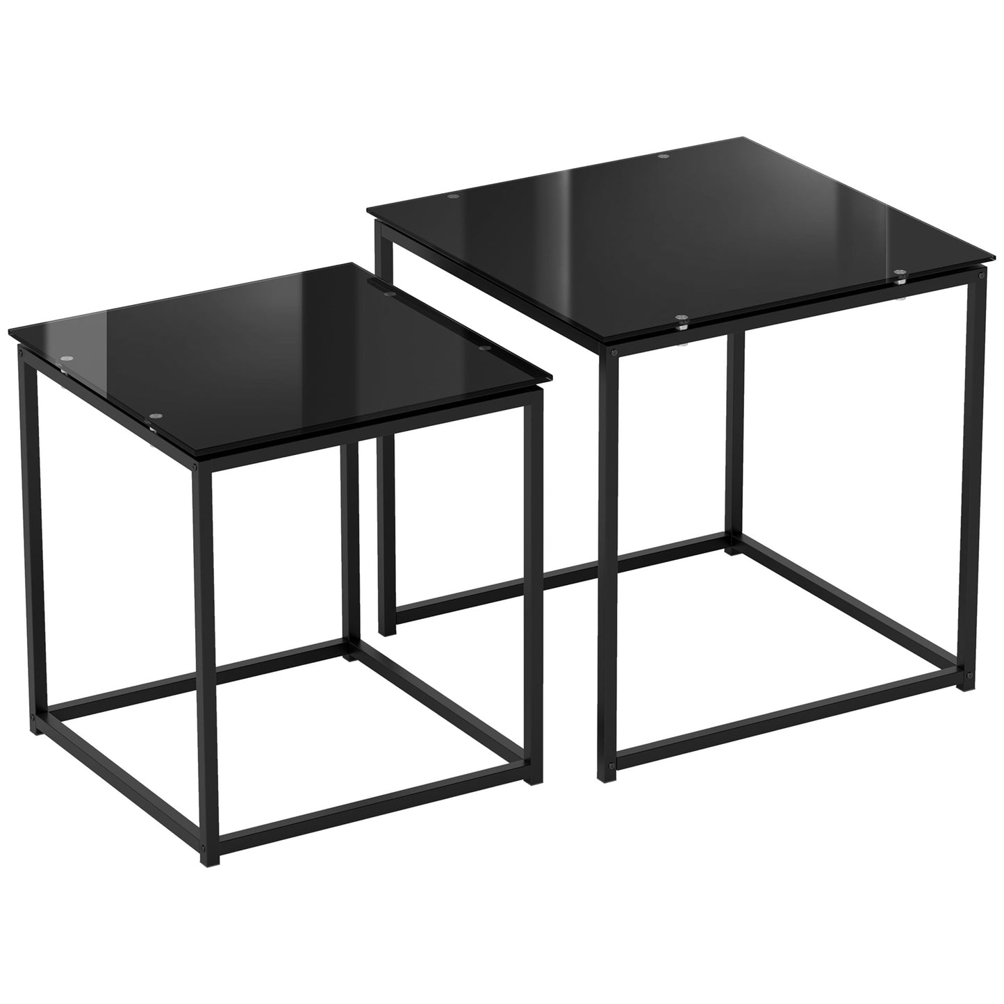 AI62 Decor 2-Piece Nesting Coffee & Side Tables with Glass Top – Black