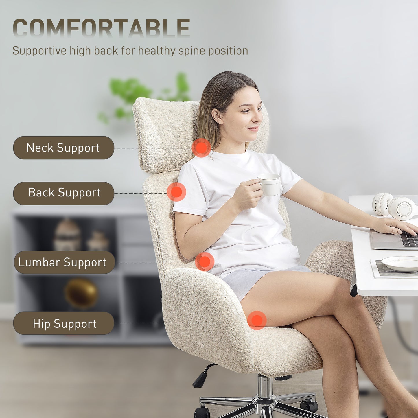 AI62 Decor Pale Grey Office Chair with Adjustable Headrest & Spring Pack