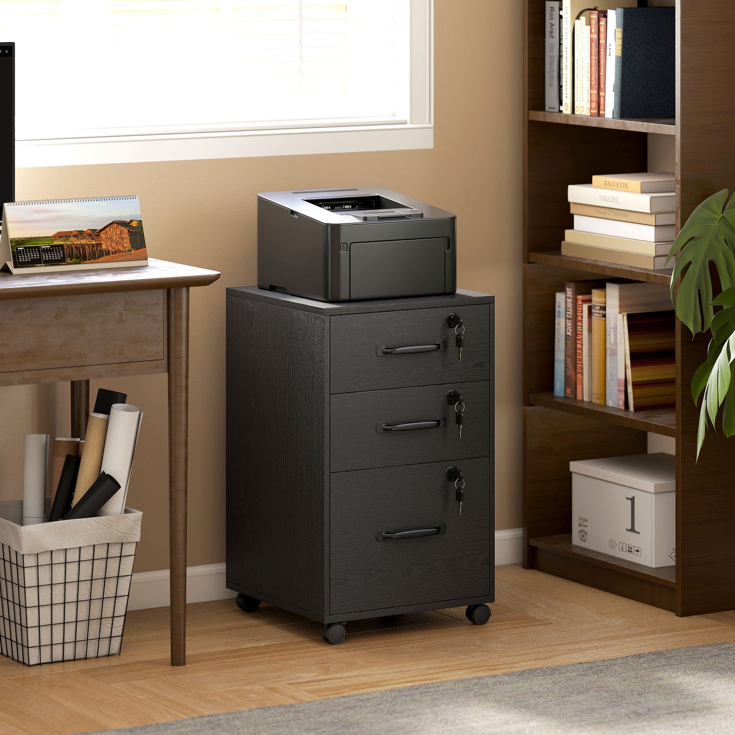 AI62 Decor Three Drawer Wood-Effect Filing Cabinet - Black