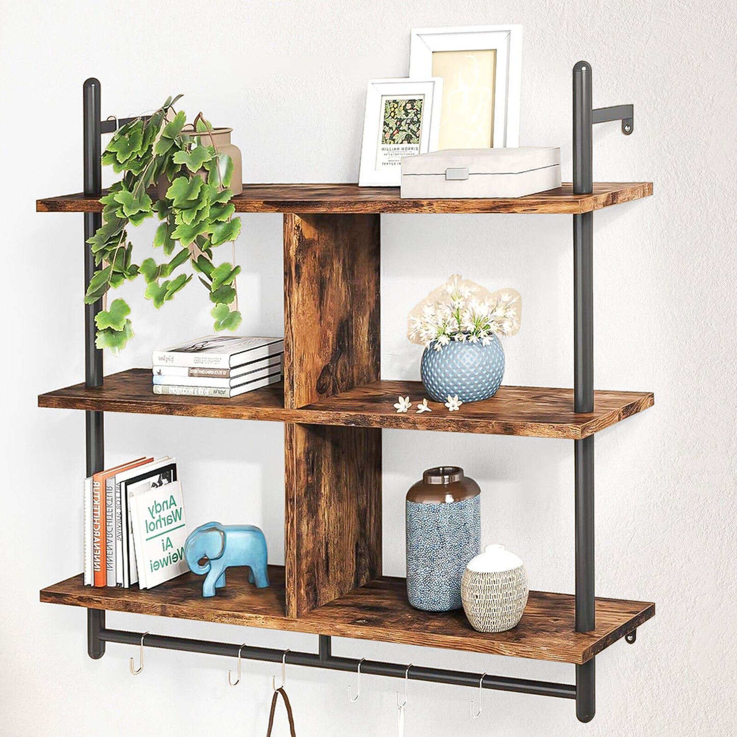 AI62 Decor 3-Tier Floating Wall Shelves with Metal Brackets for Bathroom