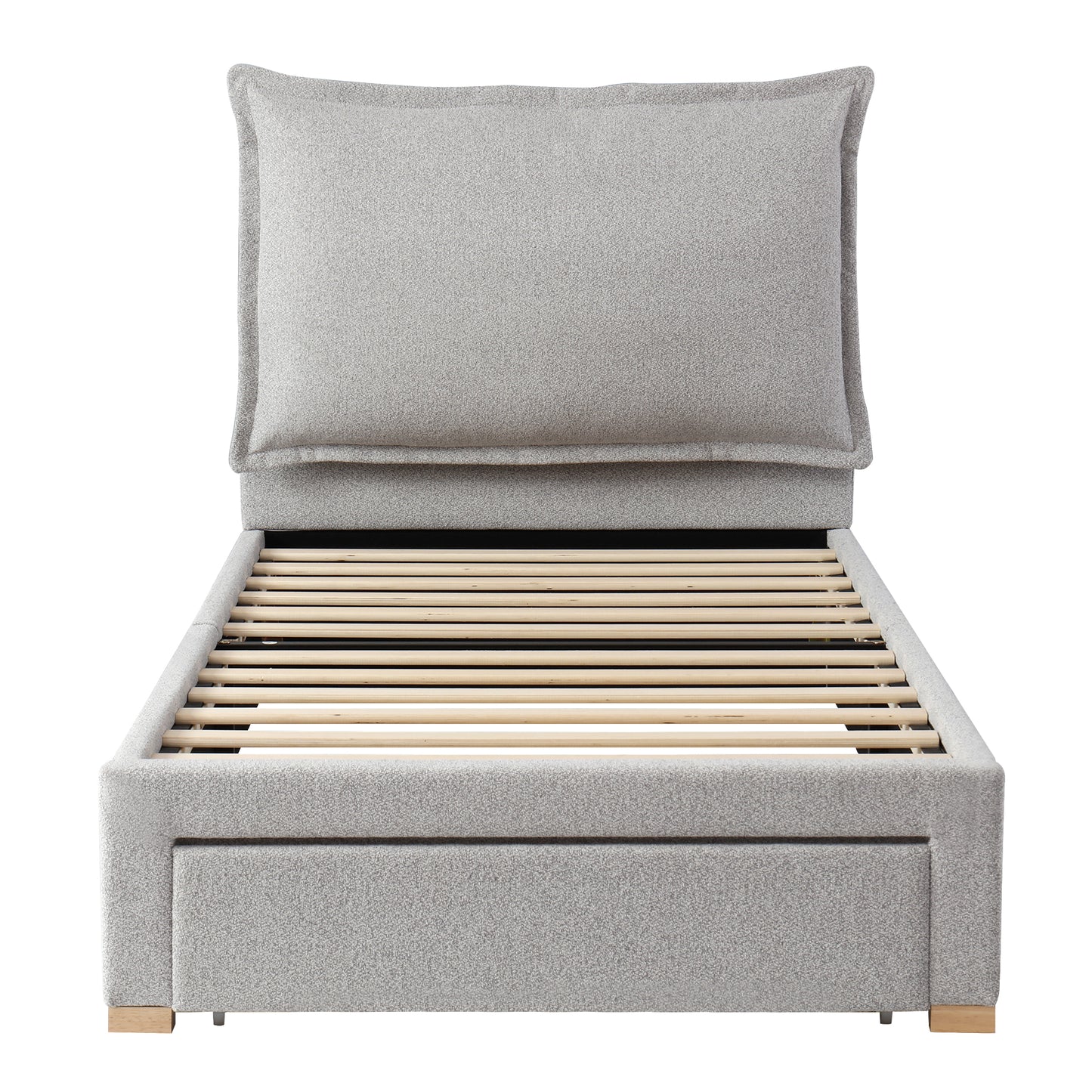 AI62 Decor Chenille Upholstered Single Bed with Storage & Headboard – Grey