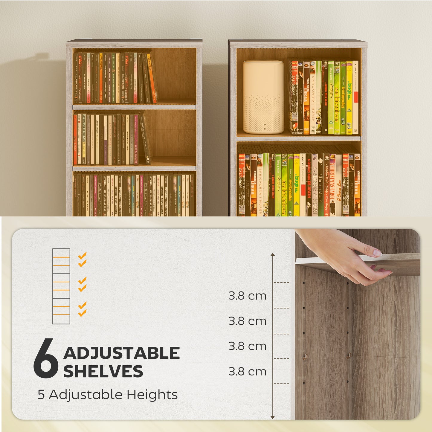 AI62 Decor 260 Narrow CD Storage Unit - Natural Wood Finish