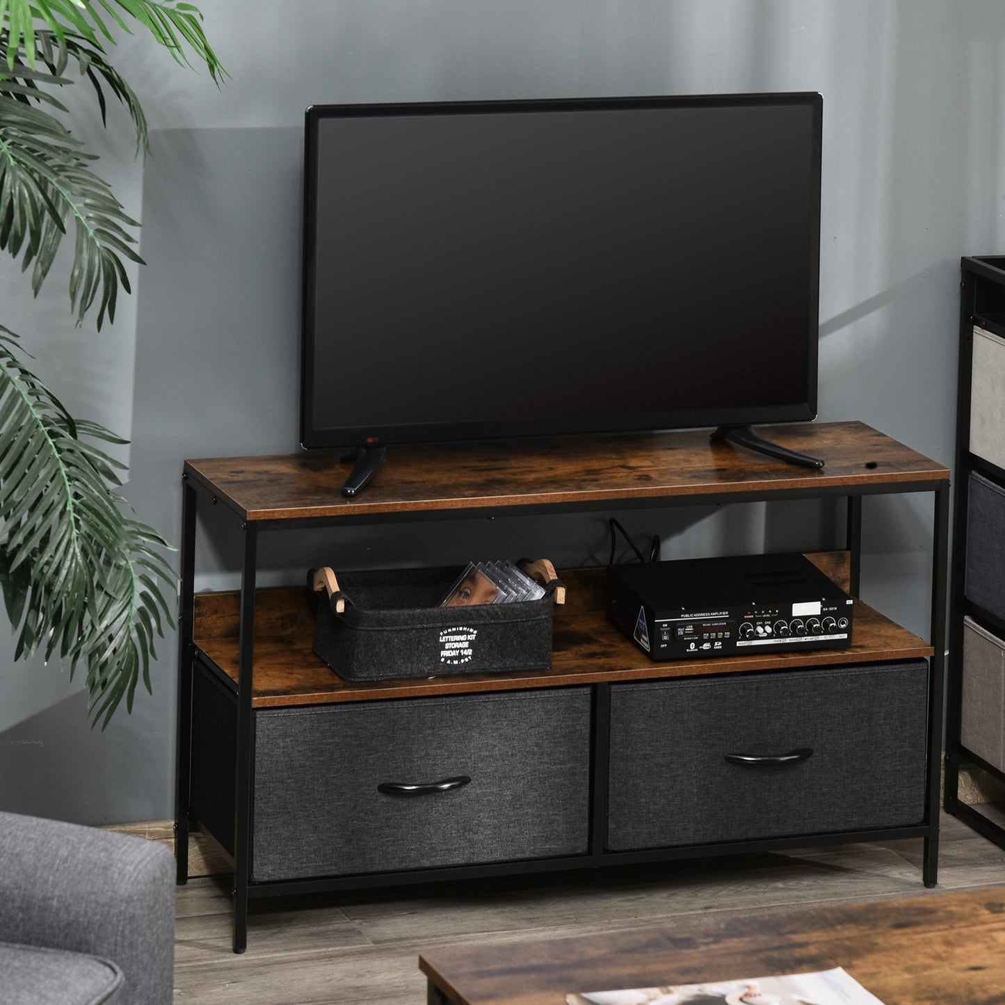 AI62 Decor TV Stand Cabinet With 2 Foldable Drawers - Rustic Brown
