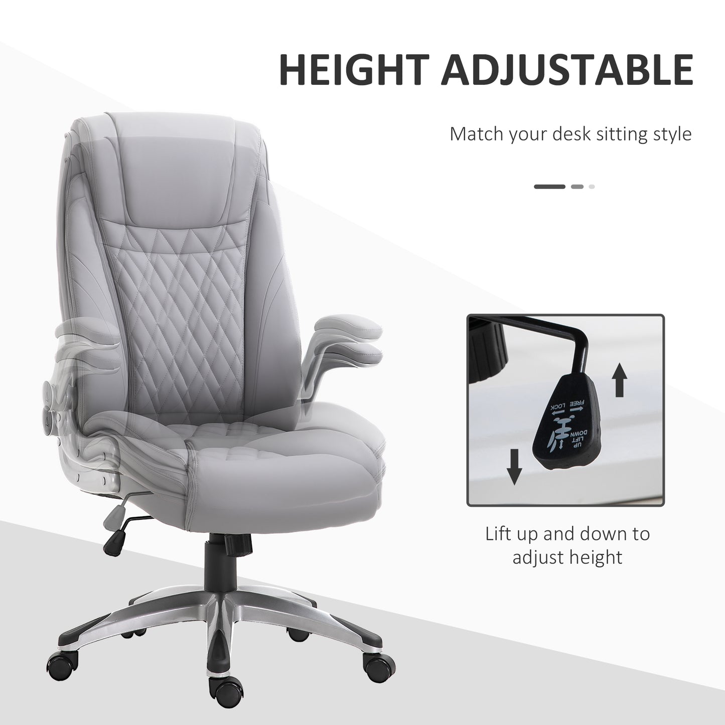 AI62 Decor Vinsetto Faux Leather Executive Swivel Office Chair - Grey