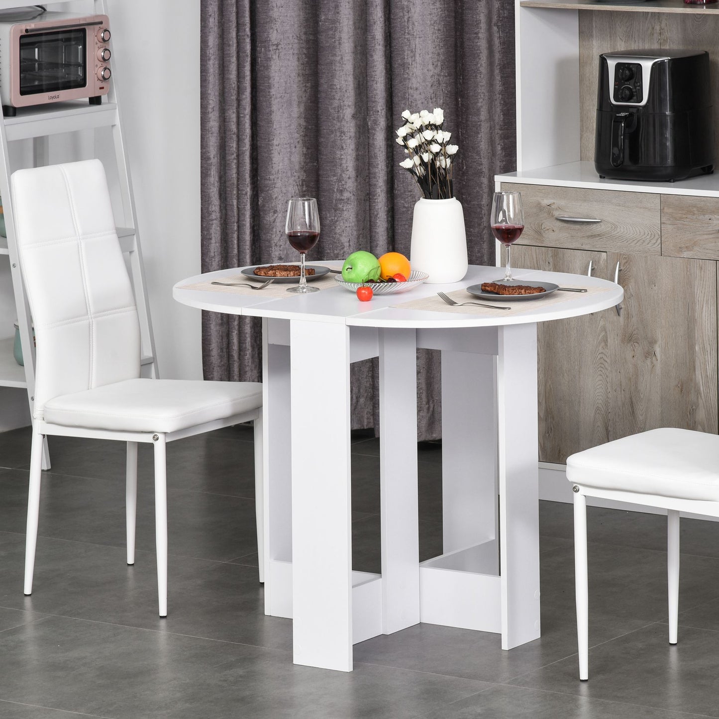 AI62 Decor Space-Saving Drop-Leaf Folding Dining Table – White