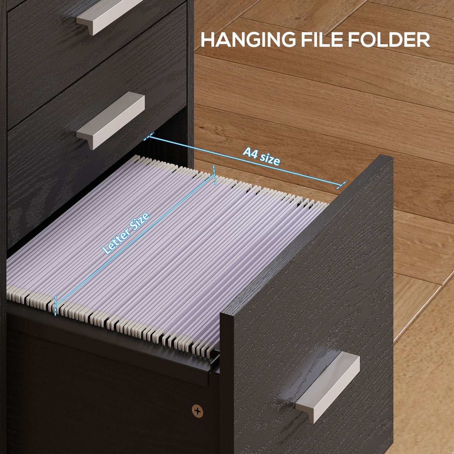 AI62 Decor 3 Drawer Rolling Filing Cabinet – Black
