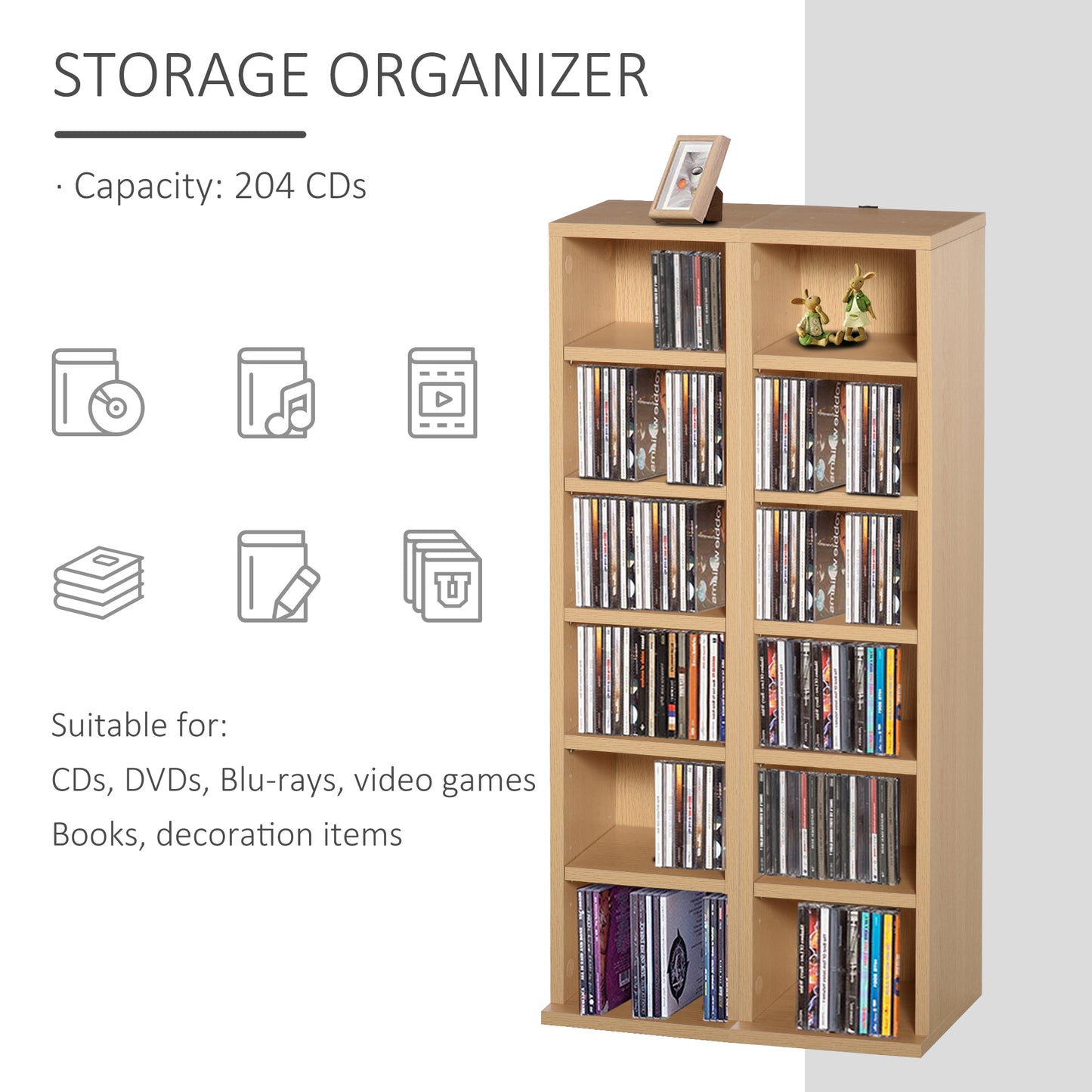 AI62 Decor Here’s a short version of the title:  204-CD Media Storage Shelf Set of 2, Adjustable Natural Wood Rack