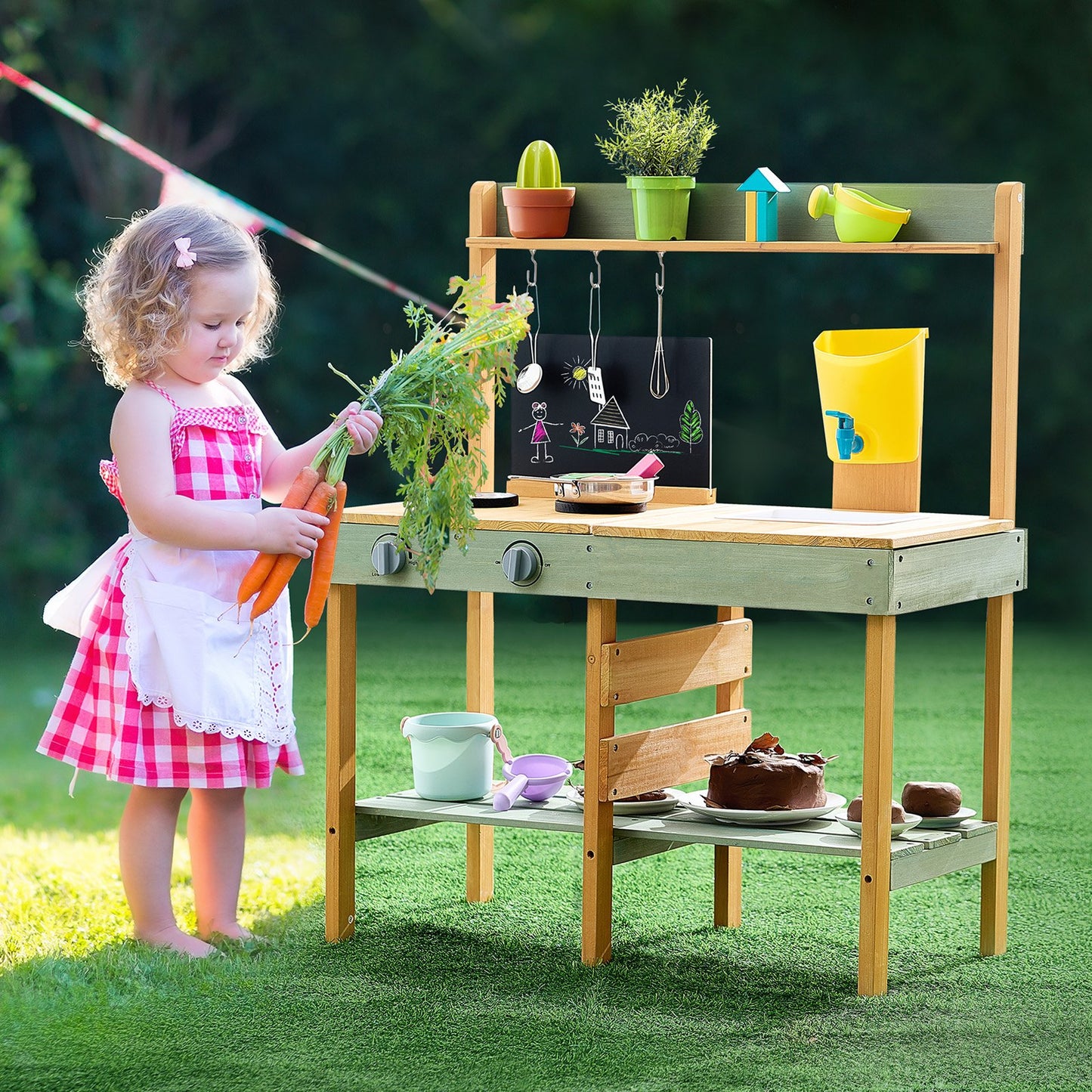 AI62 Decor Wooden Outdoor Toddler Mud Kitchen Playset with Stoves & Pots