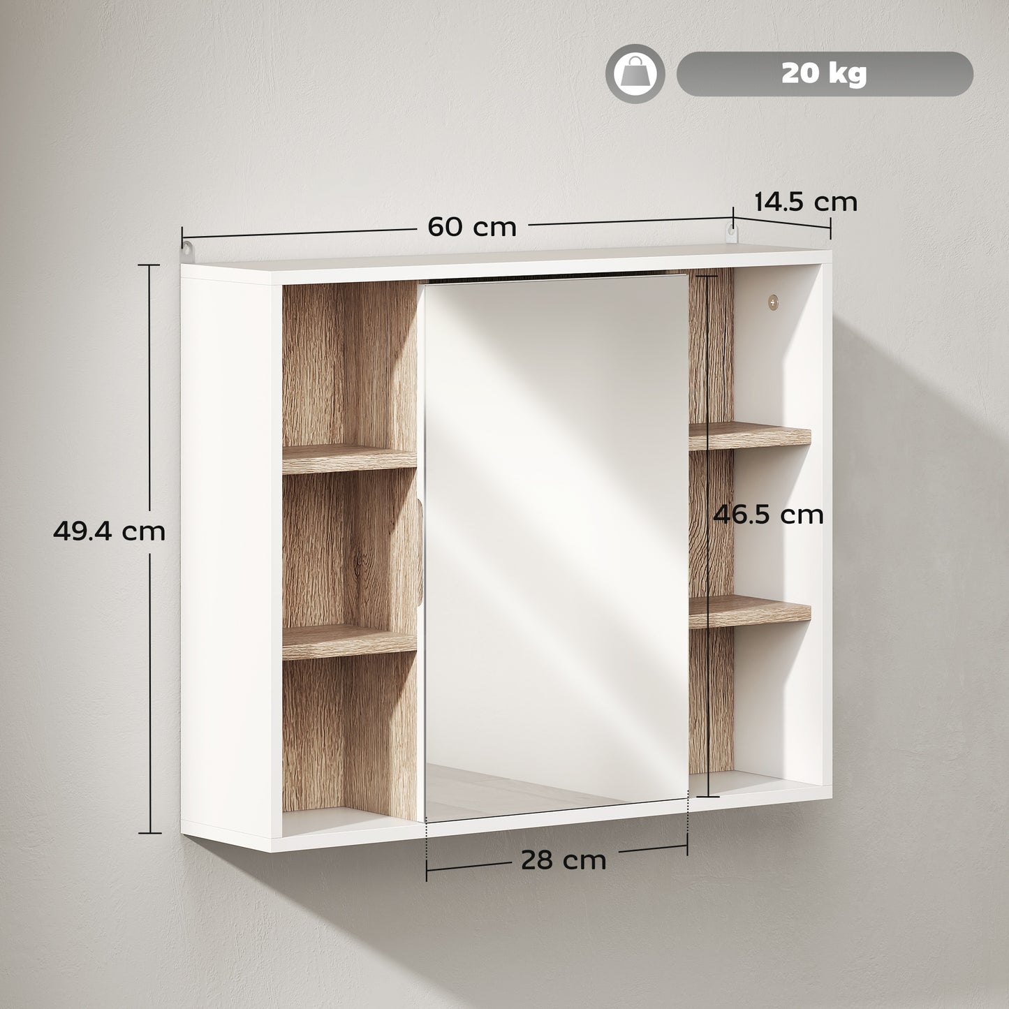 AI62 Decor Bathroom Mirror Cabinet with Open Storage & Shelf - White