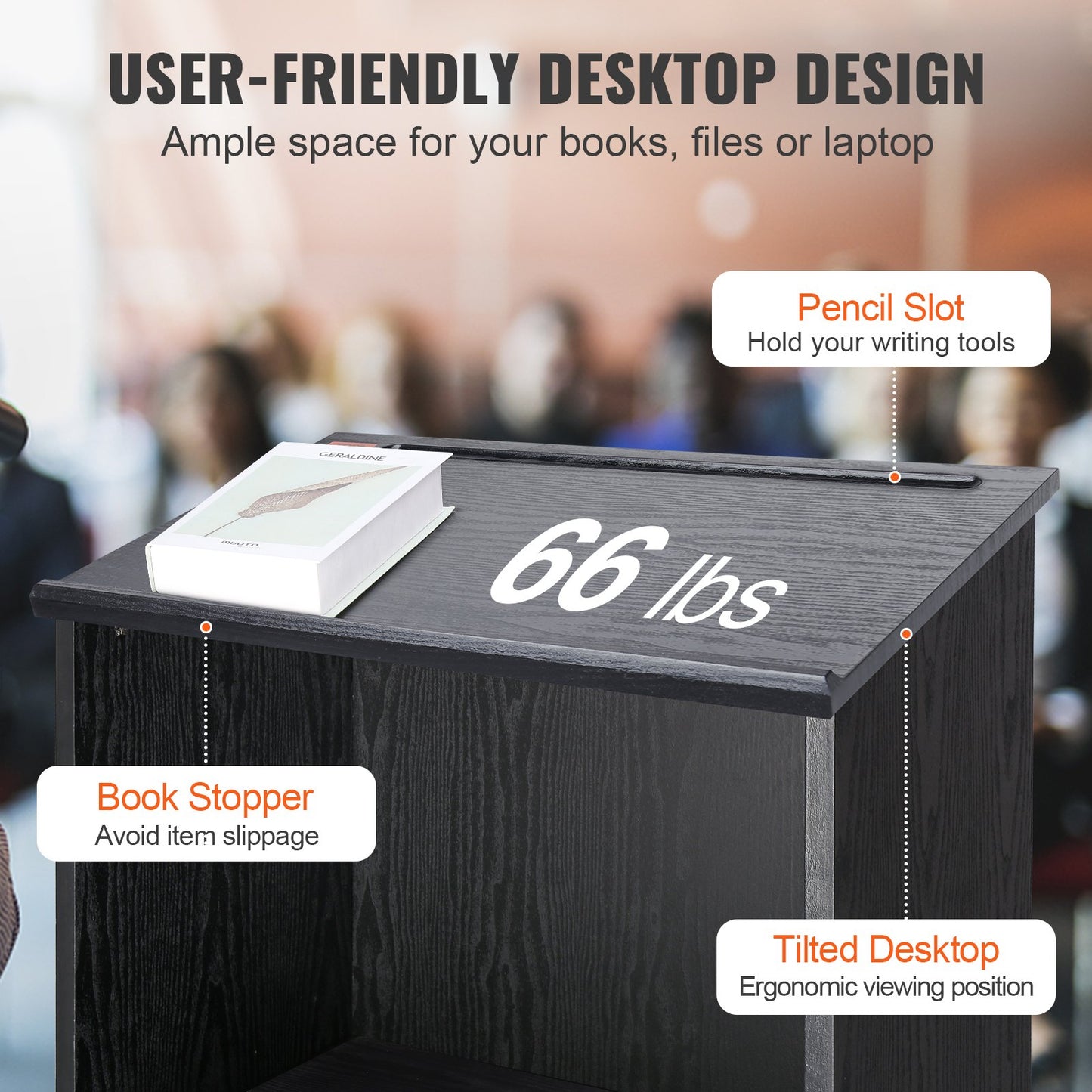 AI62 Decor Wooden Podium with Slant Desktop & Rolling Wheels