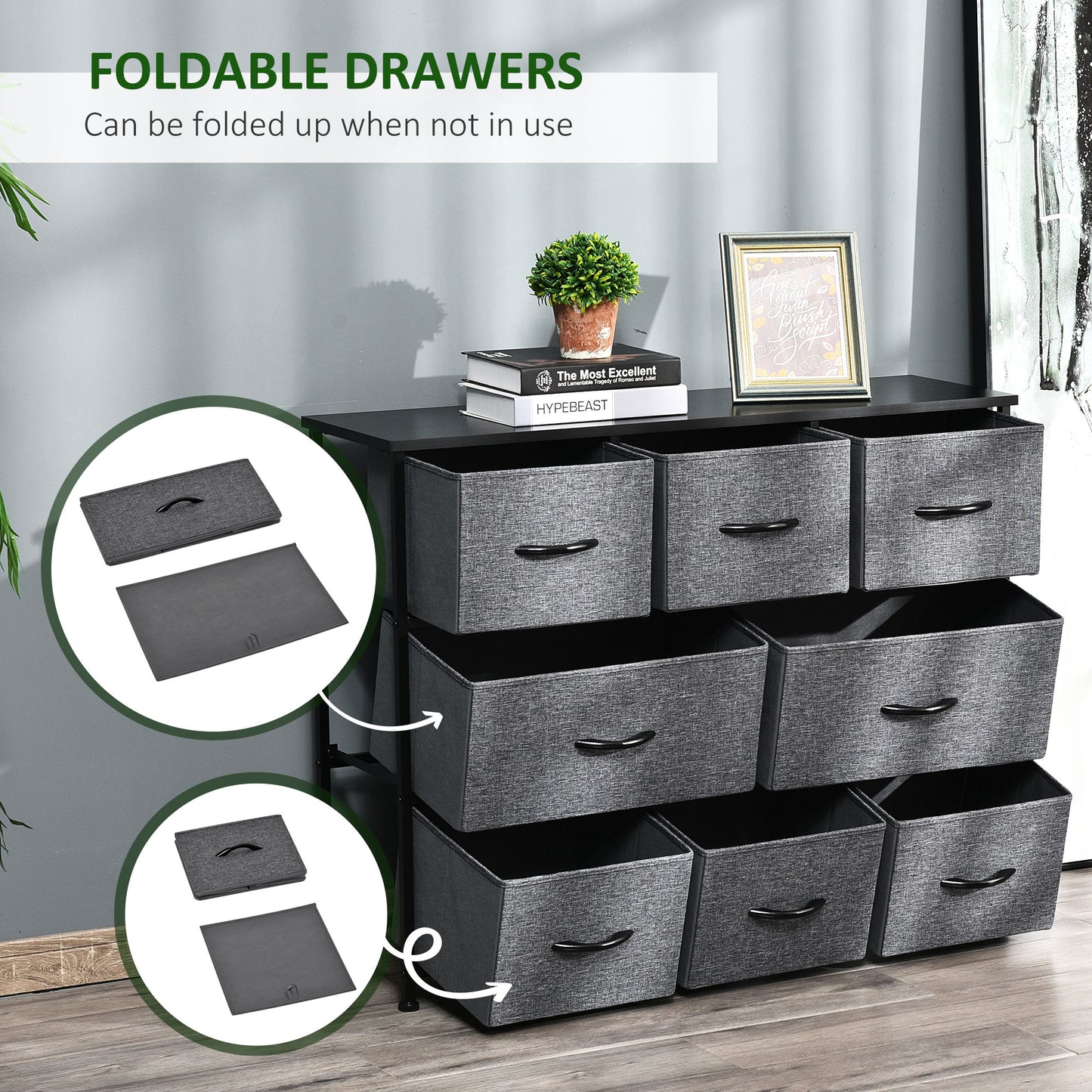 AI62 Decor Dark Grey 3-Tier Fabric Bedroom Dresser