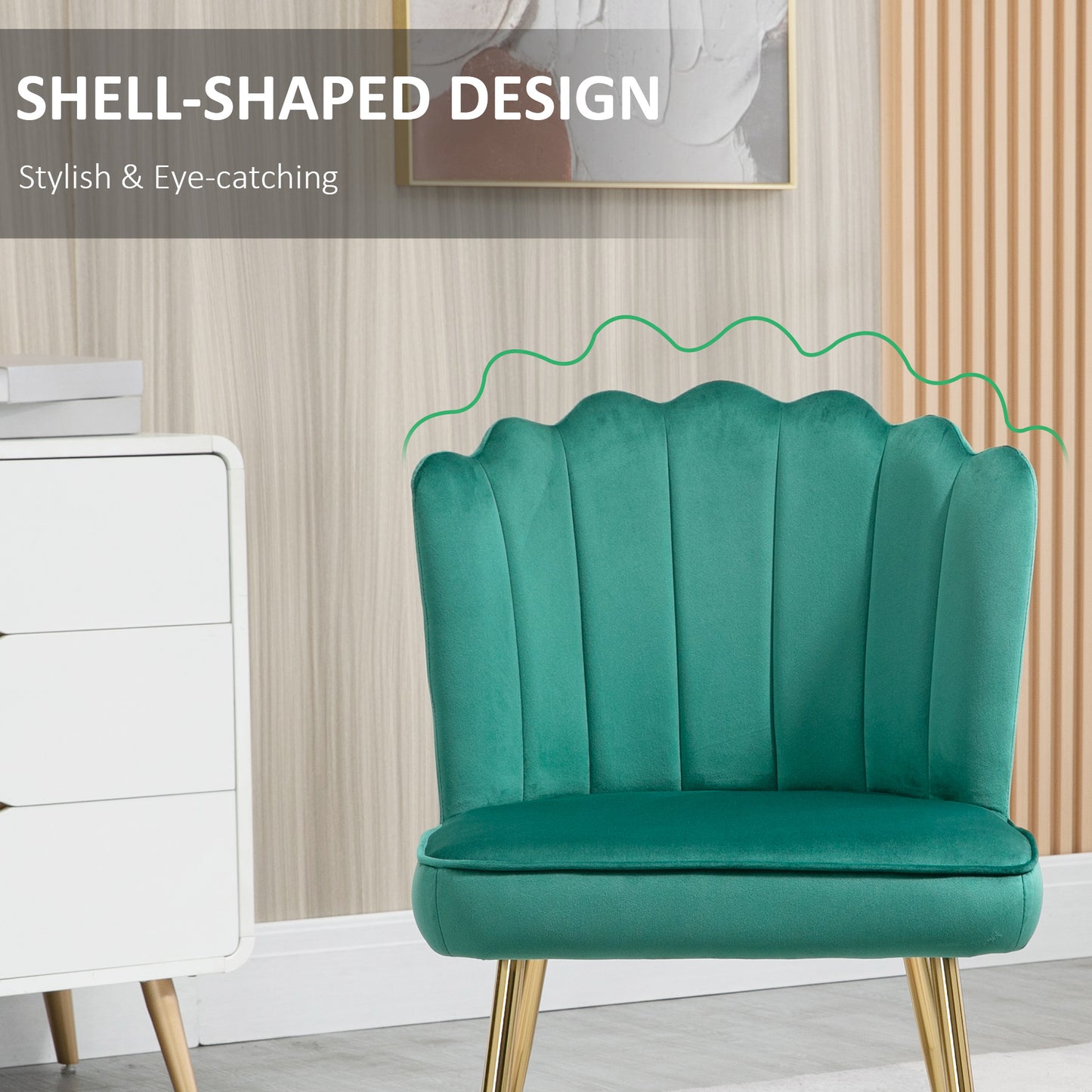 AI62 Decor Velvet-Feel Shell Accent Chair - Green