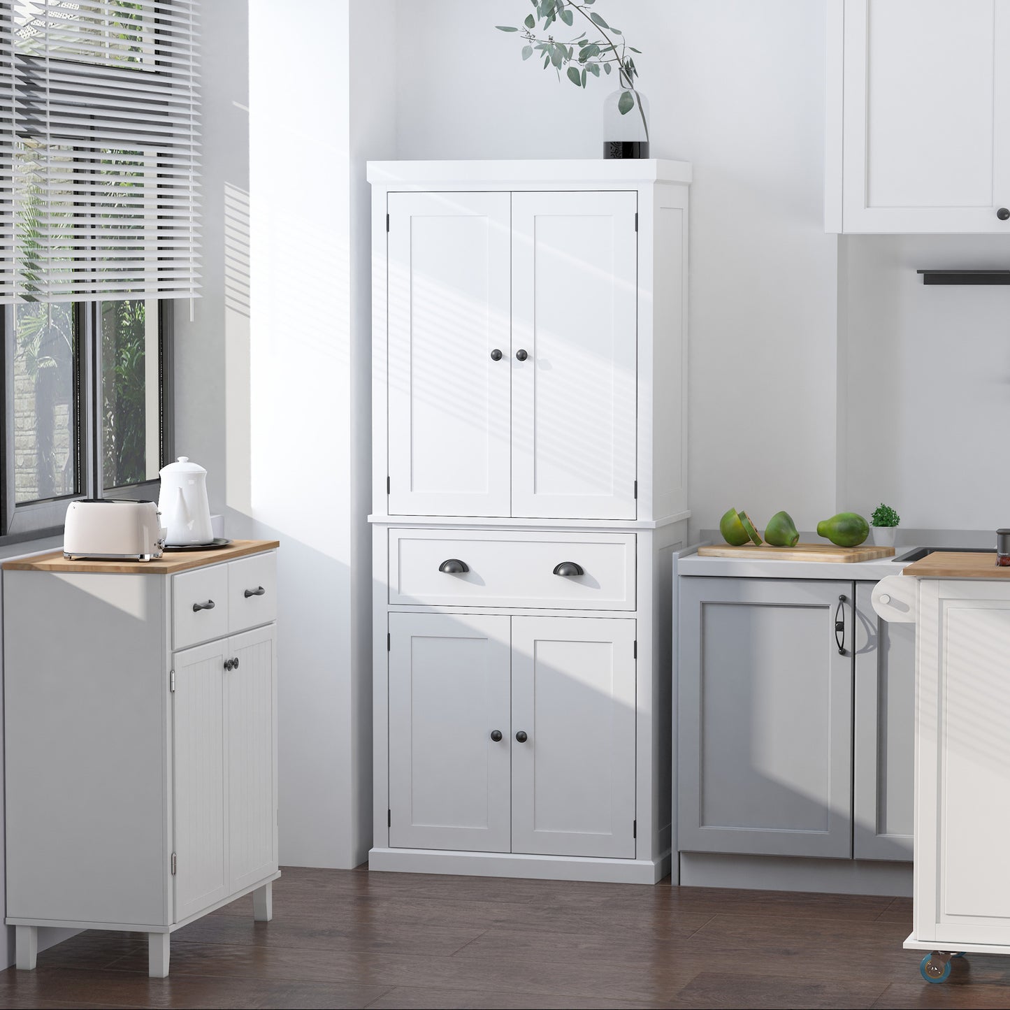 AI62 Decor Freestanding 4-Door Pantry Cupboard with Drawer