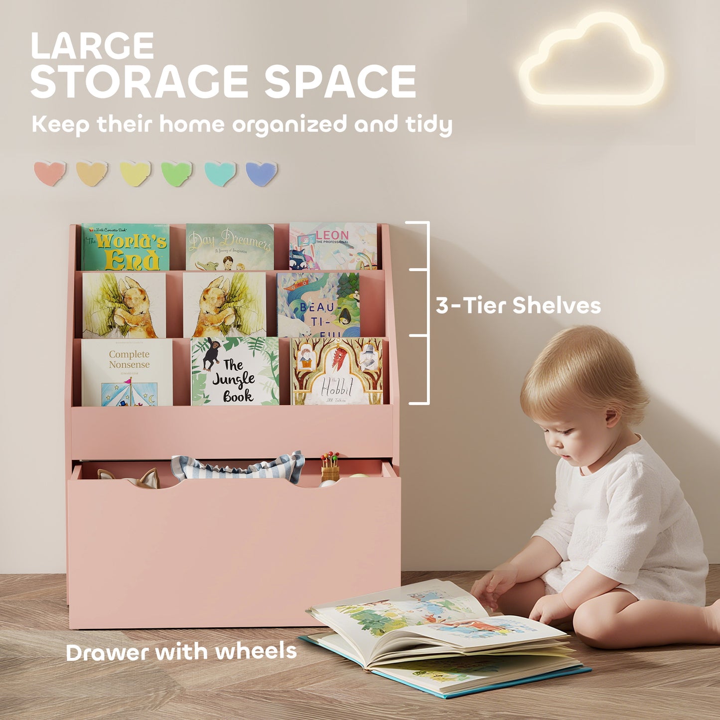 AI62 Decor Kids Bookcase with Shelves & Drawer