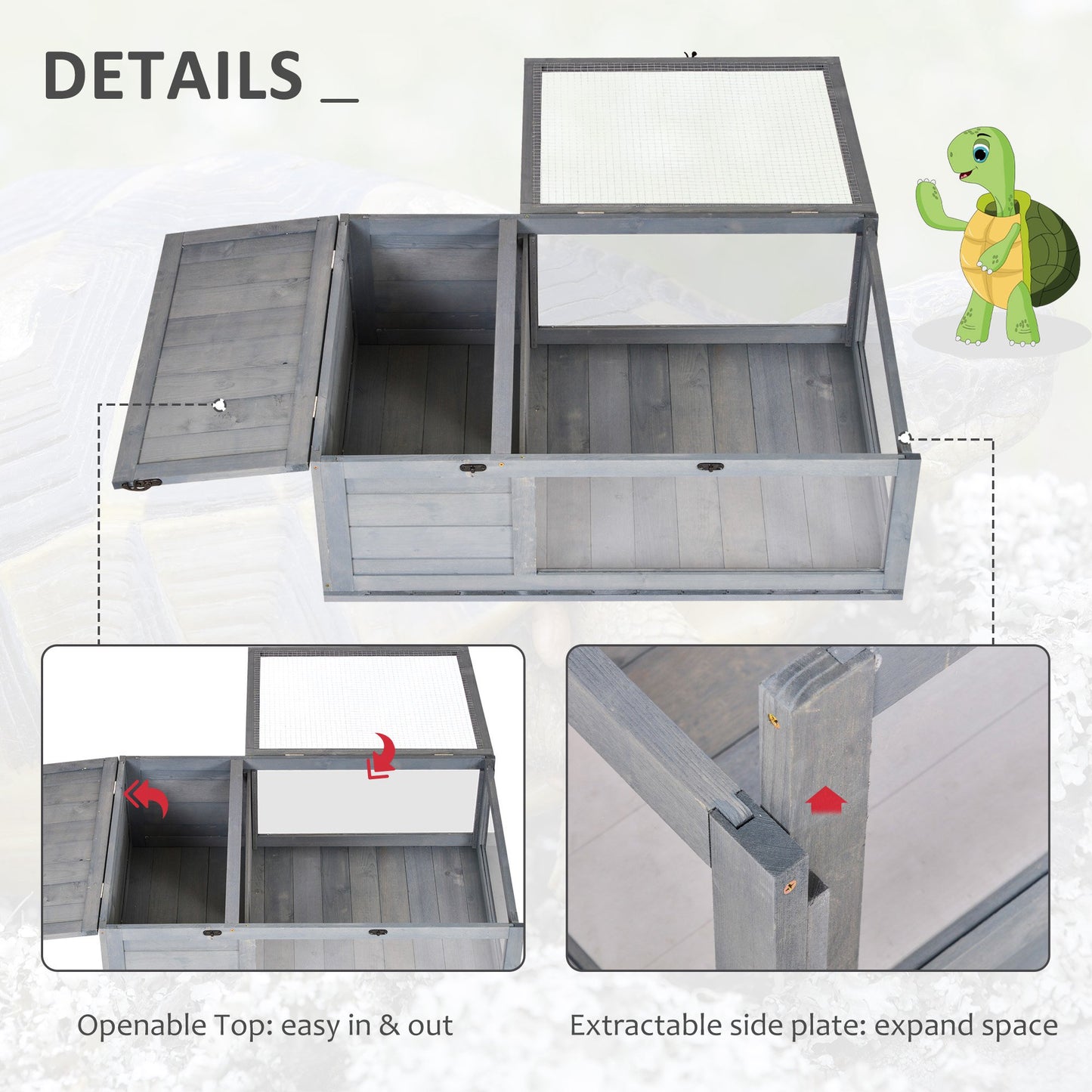 AI62 Decor PawHut Small Wooden Tortoise & Reptile House with Mesh Roofs