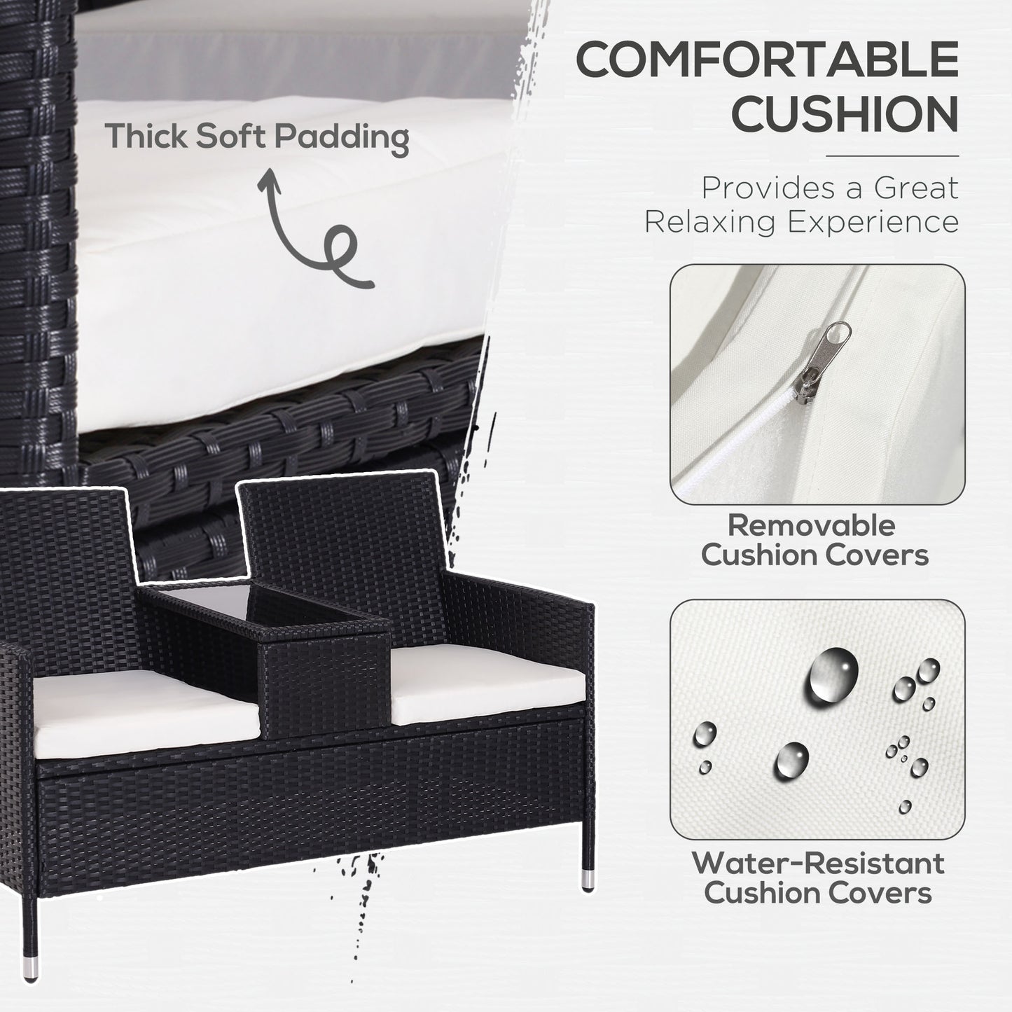 AI62 Decor 2-Seater Rattan Chair Set W/Middle Tea Table-Black