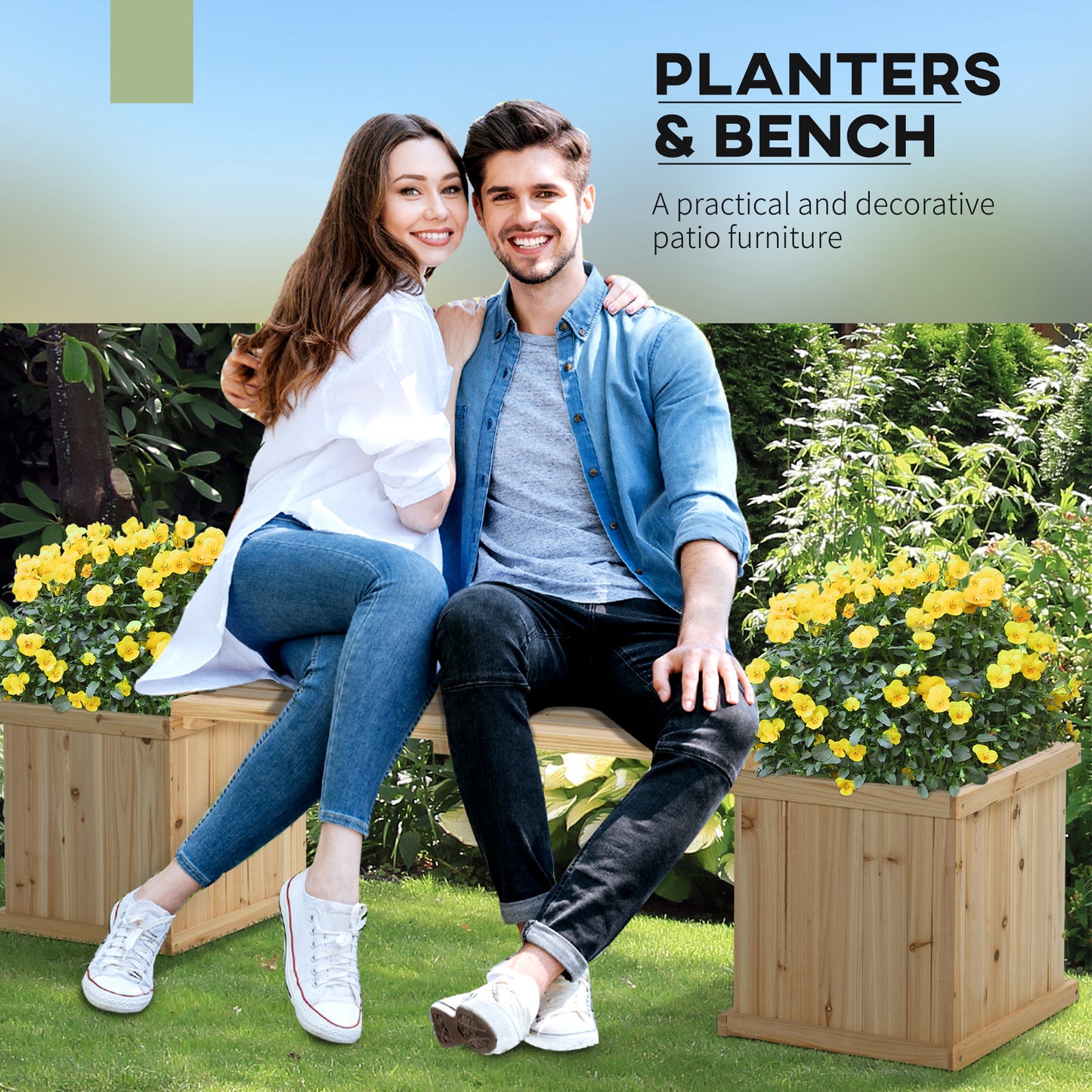AI62 Decor 37L Wooden Garden Planter & Bench