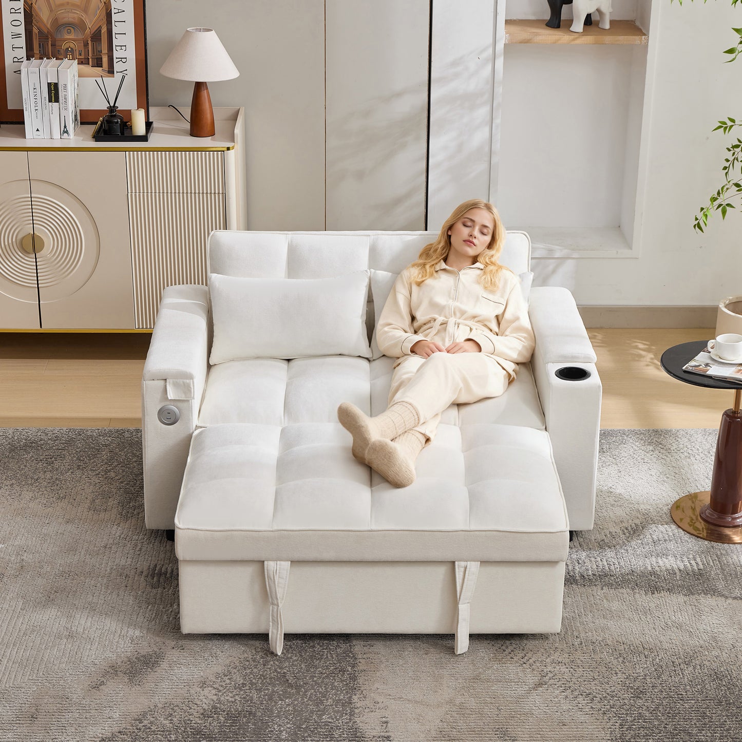 AI62 Decor Beige 2-Seater Futon Sofa