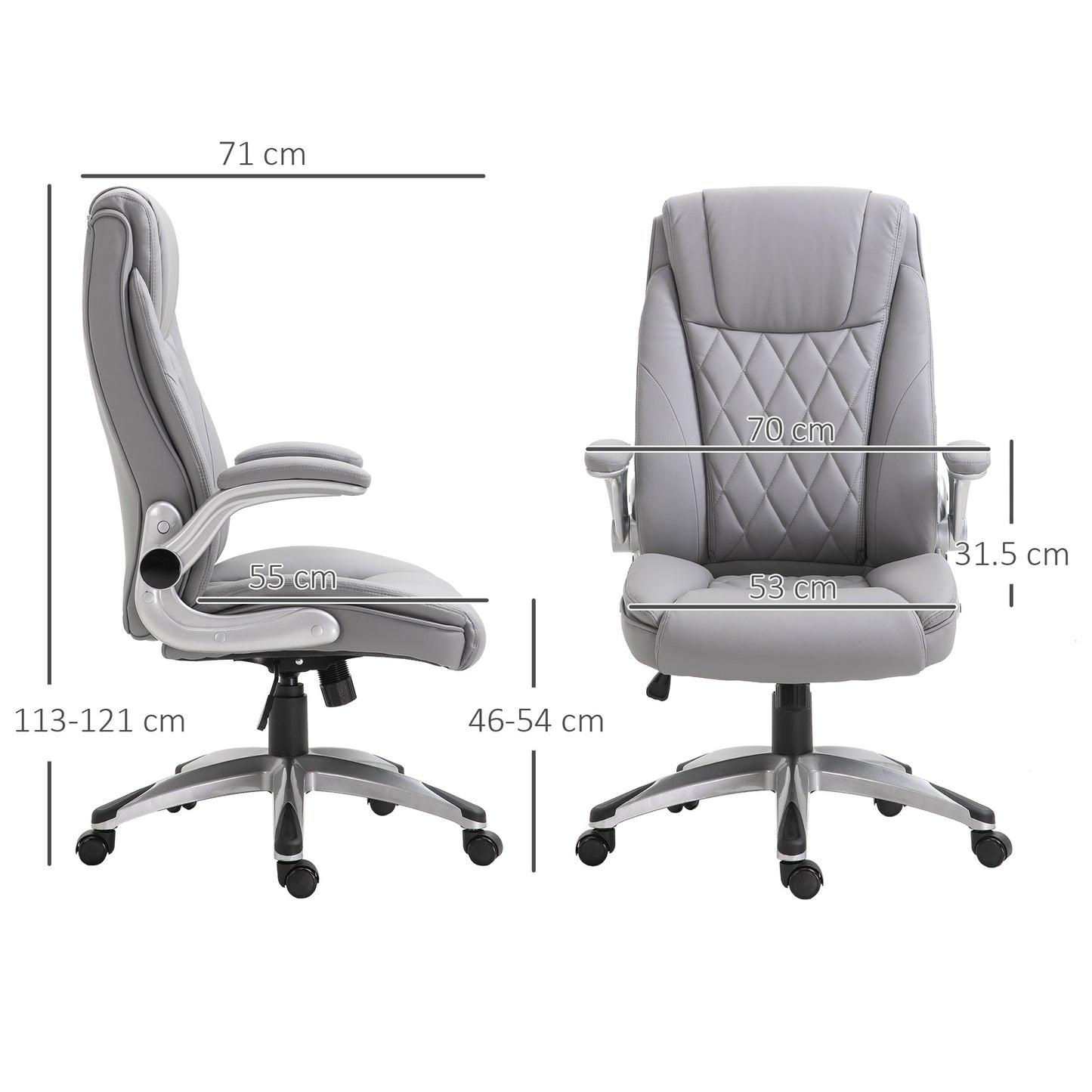 AI62 Decor Vinsetto Faux Leather Executive Swivel Office Chair - Grey