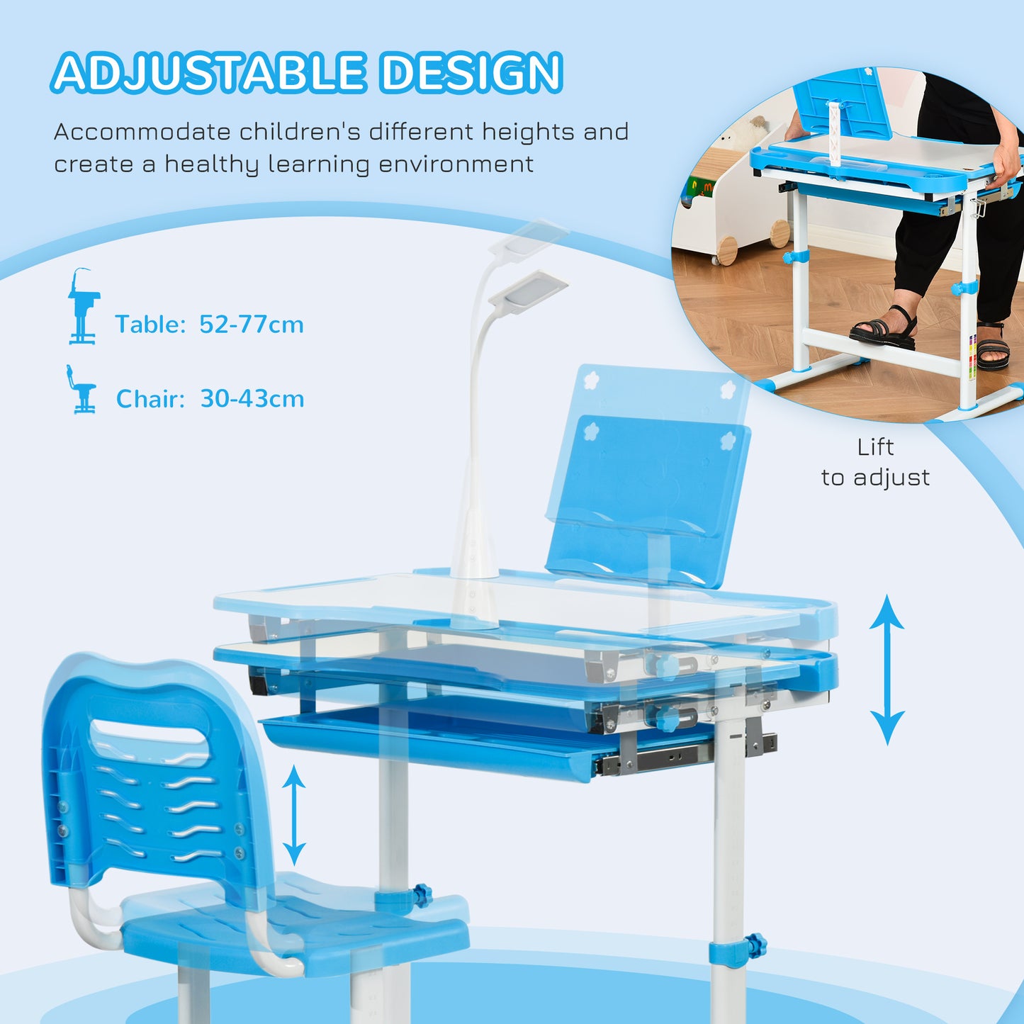 AI62 Decor Kids Study Desk And Chair Set W/ Adjustable Height