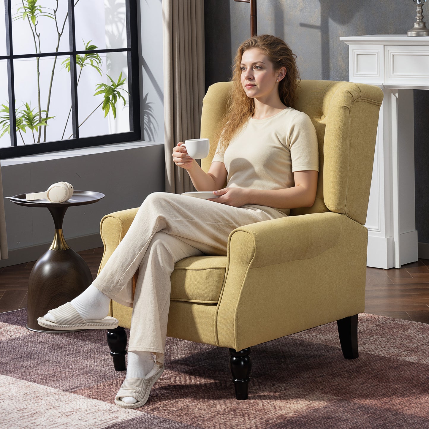 AI62 Decor Wingback Accent Chair, Button Tufted Upholstered – Yellow